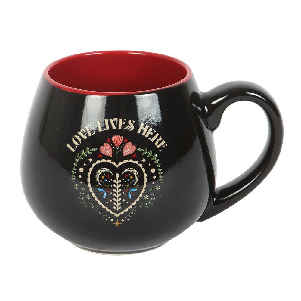 White - Something Different - Love Lives Here Folk Heart Rounded Mug - 4