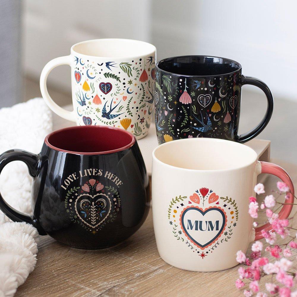White - Something Different - Love Lives Here Folk Heart Rounded Mug - 5