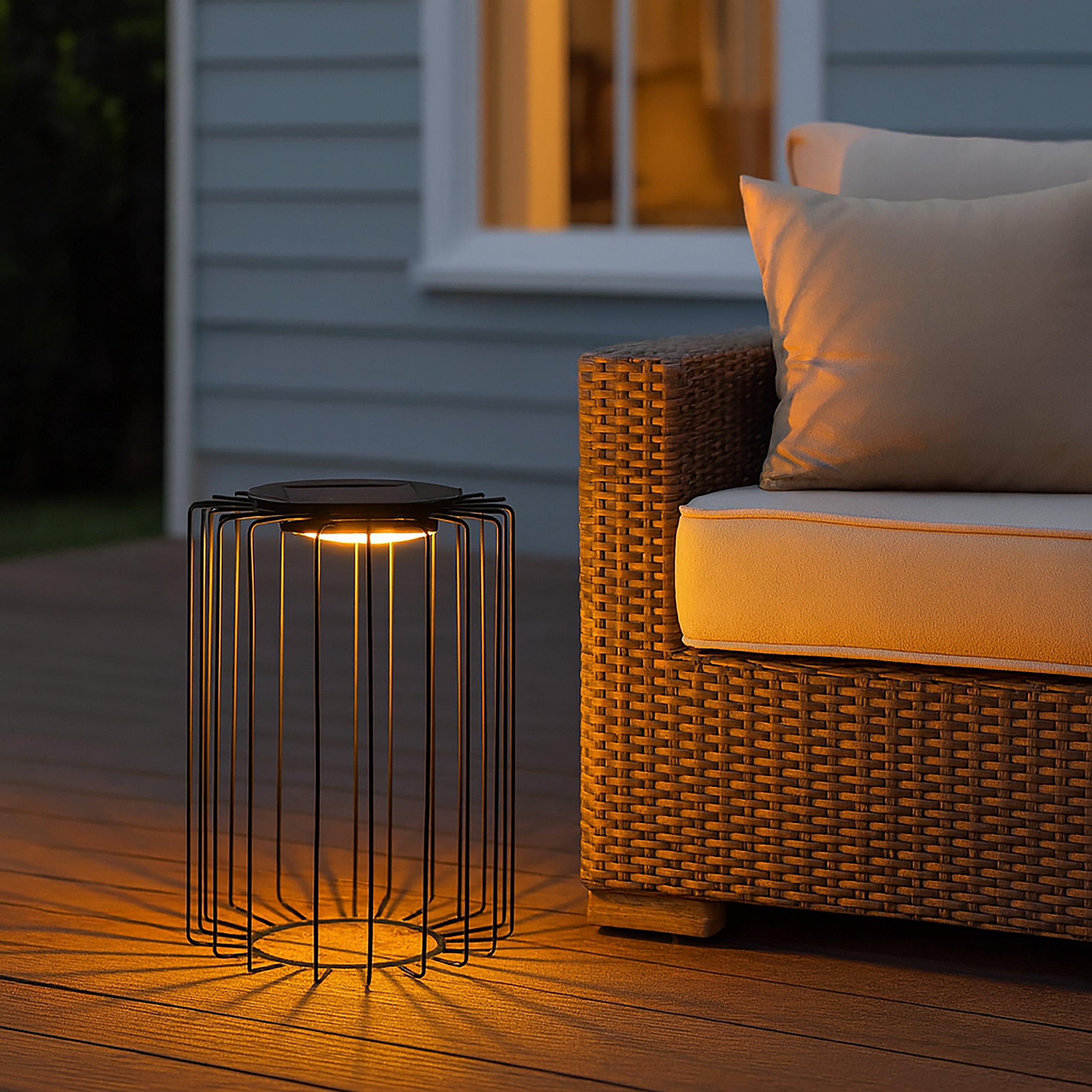 Lighting Collection  Cablata Solar Powered Side Table Lamp Black - Black White And