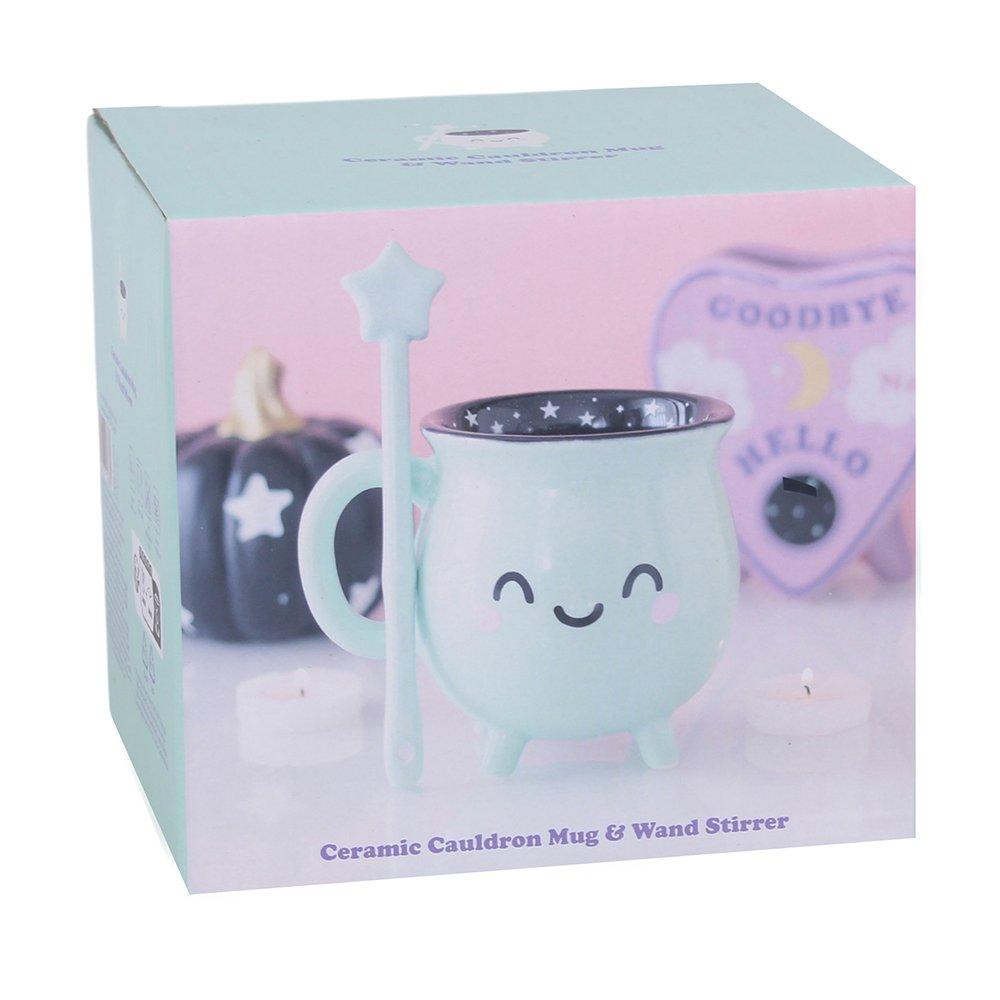 White - Something Different - Mint Green Cauldron Mug with Wand Stirrer - 6