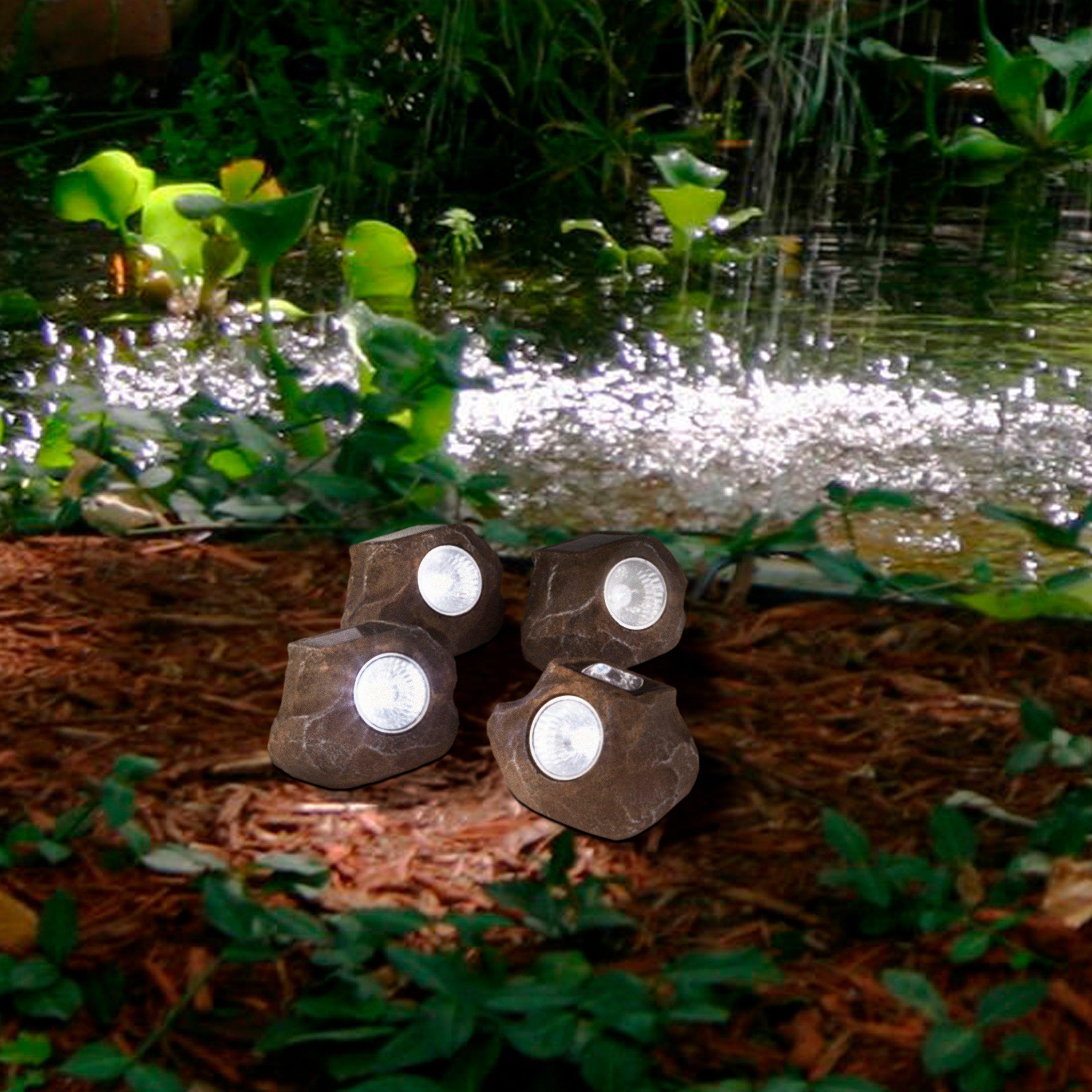 Brown (Limeston - Lighting Collection - SET OF 4 LED SOLAR ROCK LIGHTS - 1