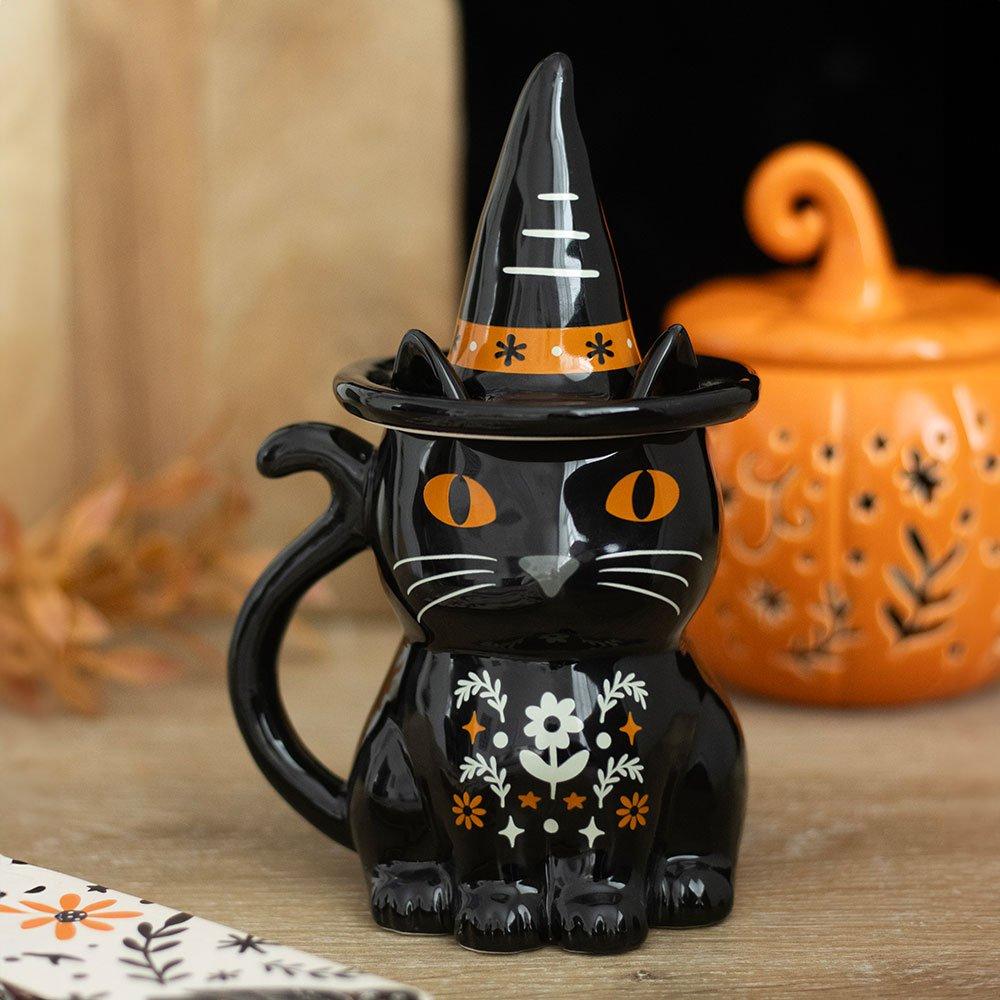 Mug Novelty Drinkware Frightful Folk Cat Lidded Gift Black - Image 5