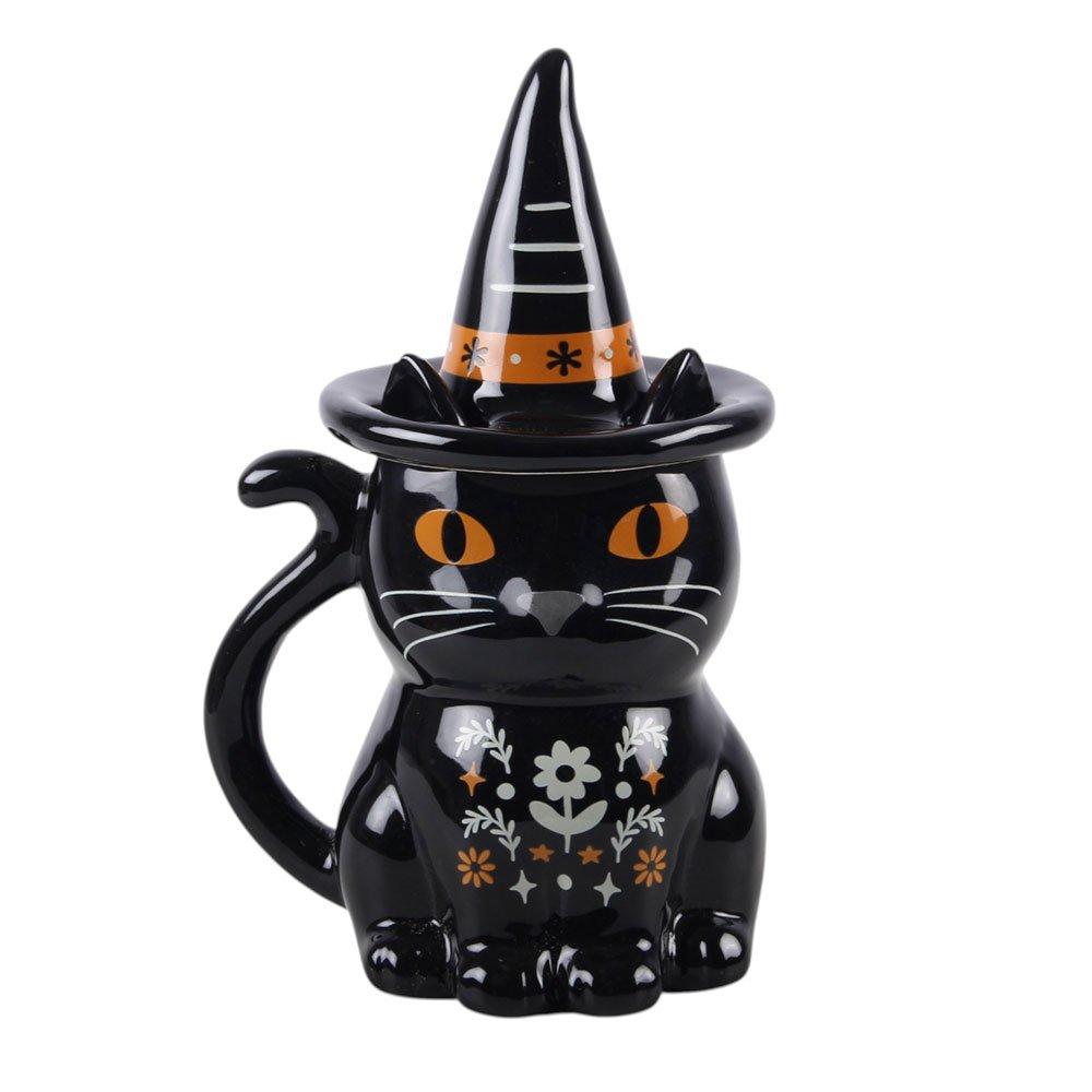 White - Something Different - Frightful Folk Black Cat Lidded Mug - 2