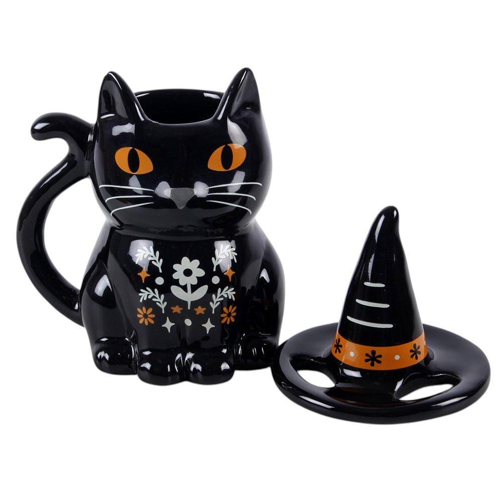White - Something Different - Frightful Folk Black Cat Lidded Mug - 3