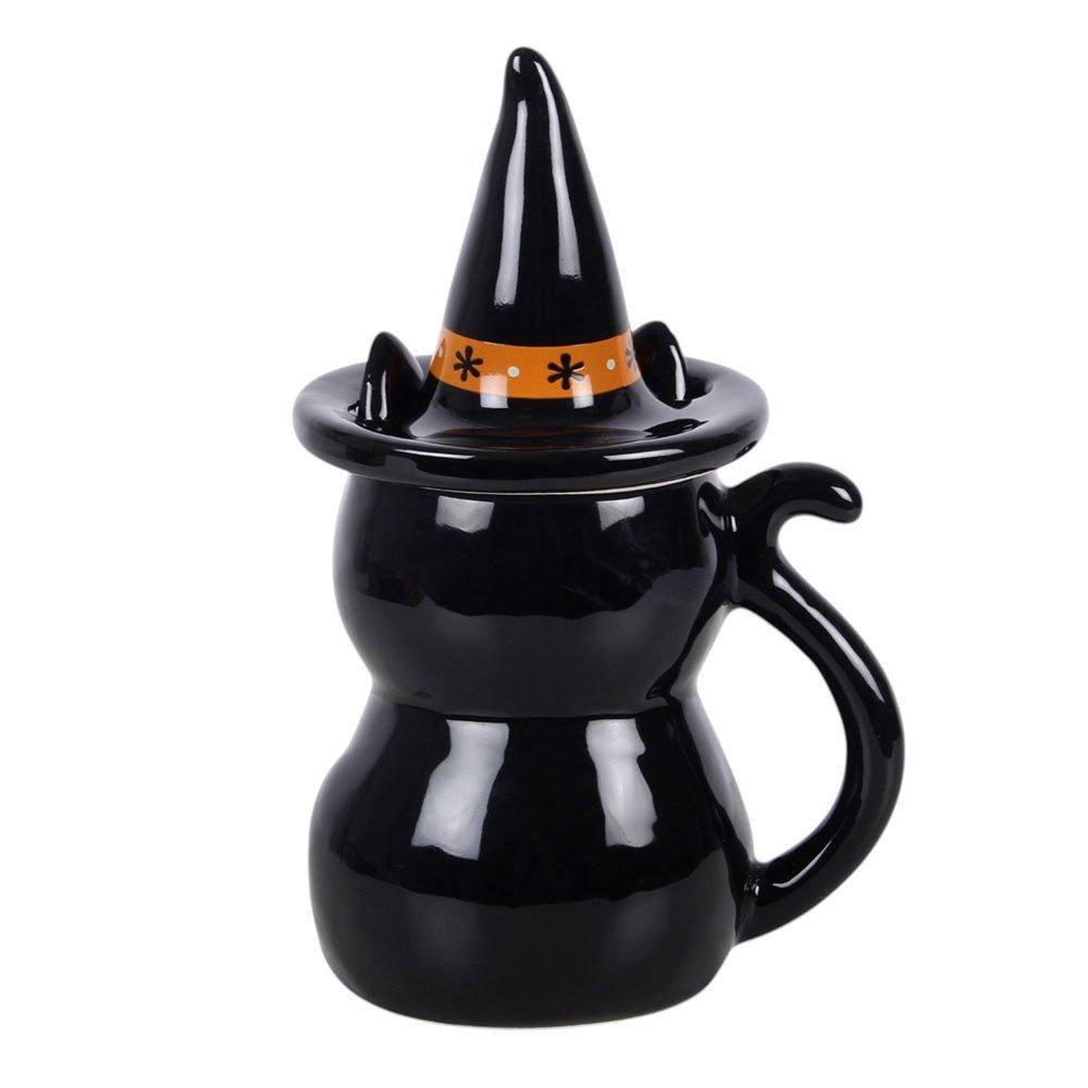 White - Something Different - Frightful Folk Black Cat Lidded Mug - 5