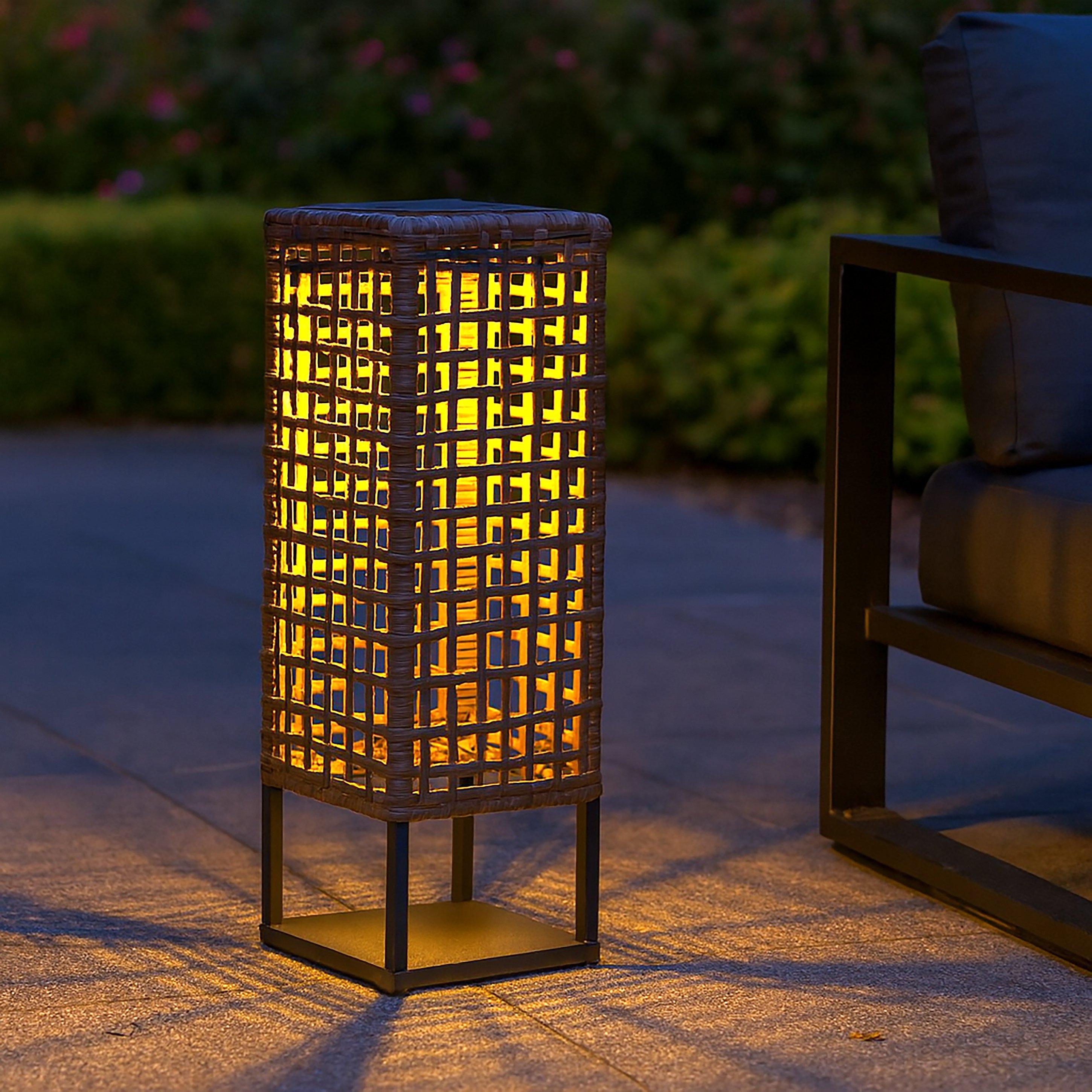 Lighting Collection  Outdoor Solar Rattan Light - Brown And White