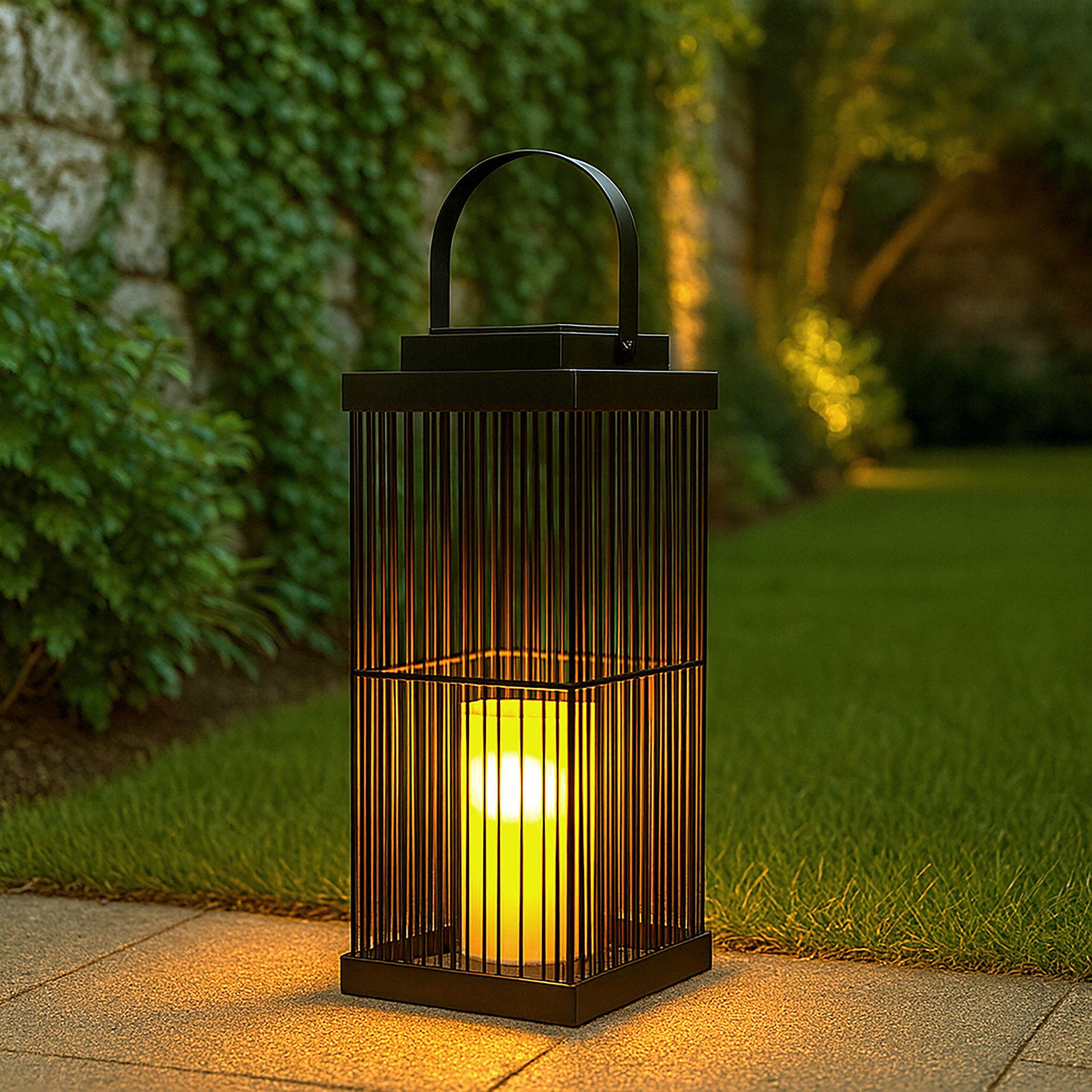 Black White And - Lighting Collection - LARGE SOLAR OUTDOOR RATTAN FRAME LANTERN - 1
