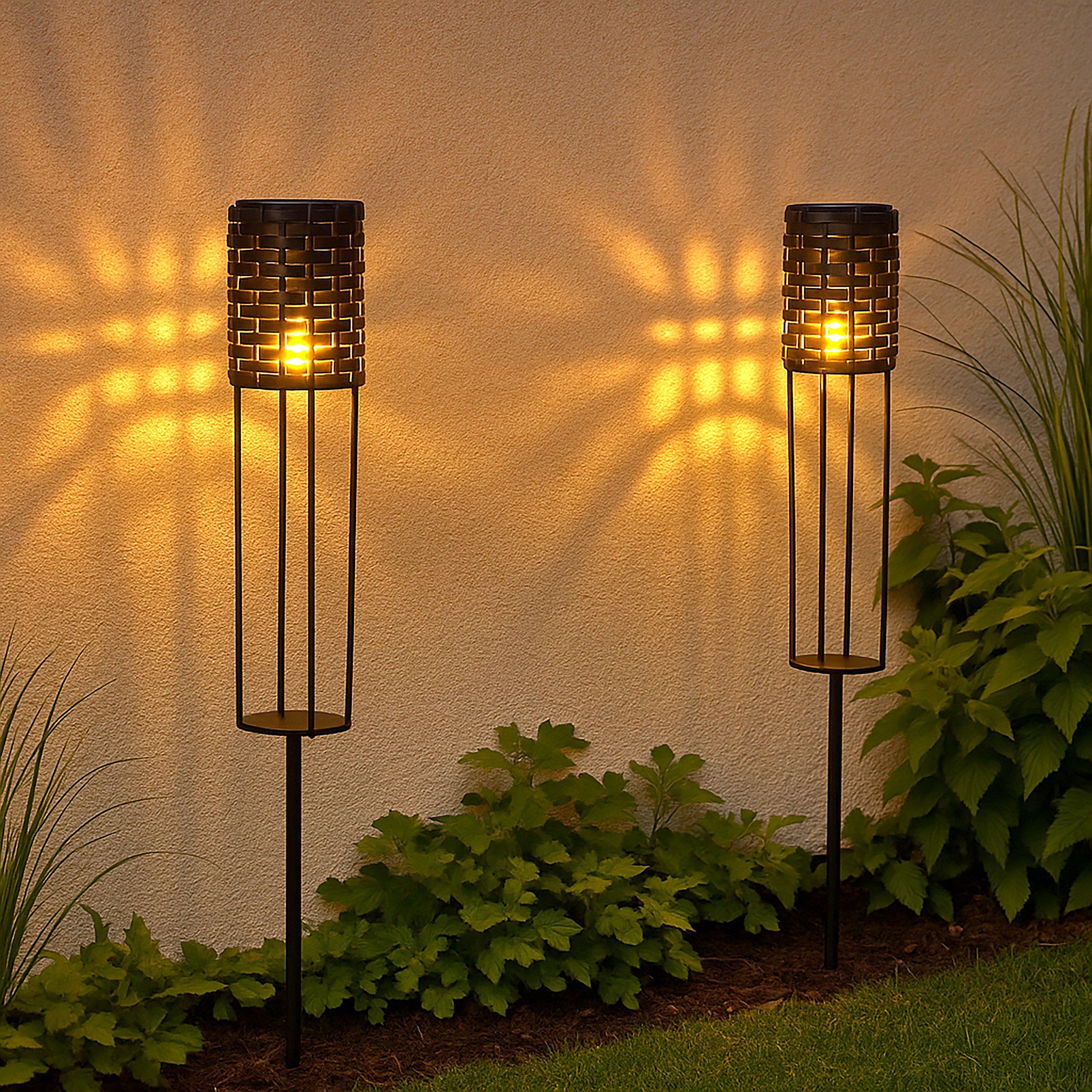 Lighting Collection  Rattan Solar Stake Light  Of 2 - Black