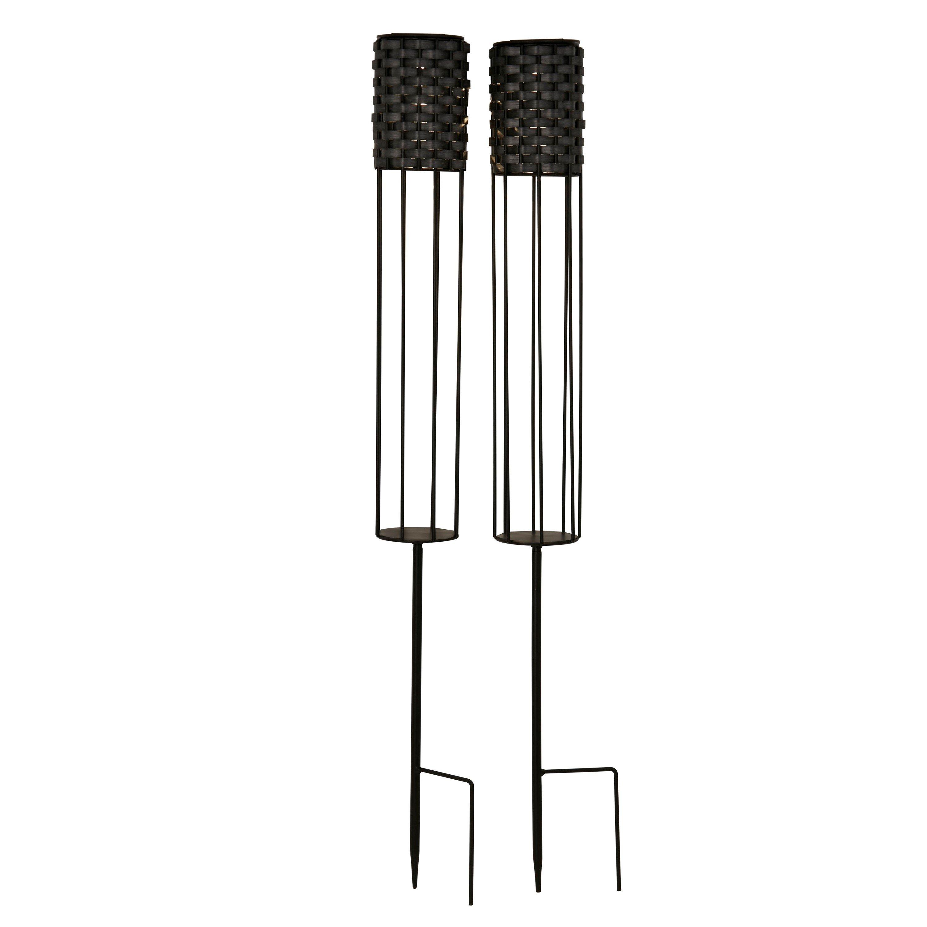 Black - Lighting Collection - RATTAN SOLAR STAKE LIGHT - SET OF 2 - 2