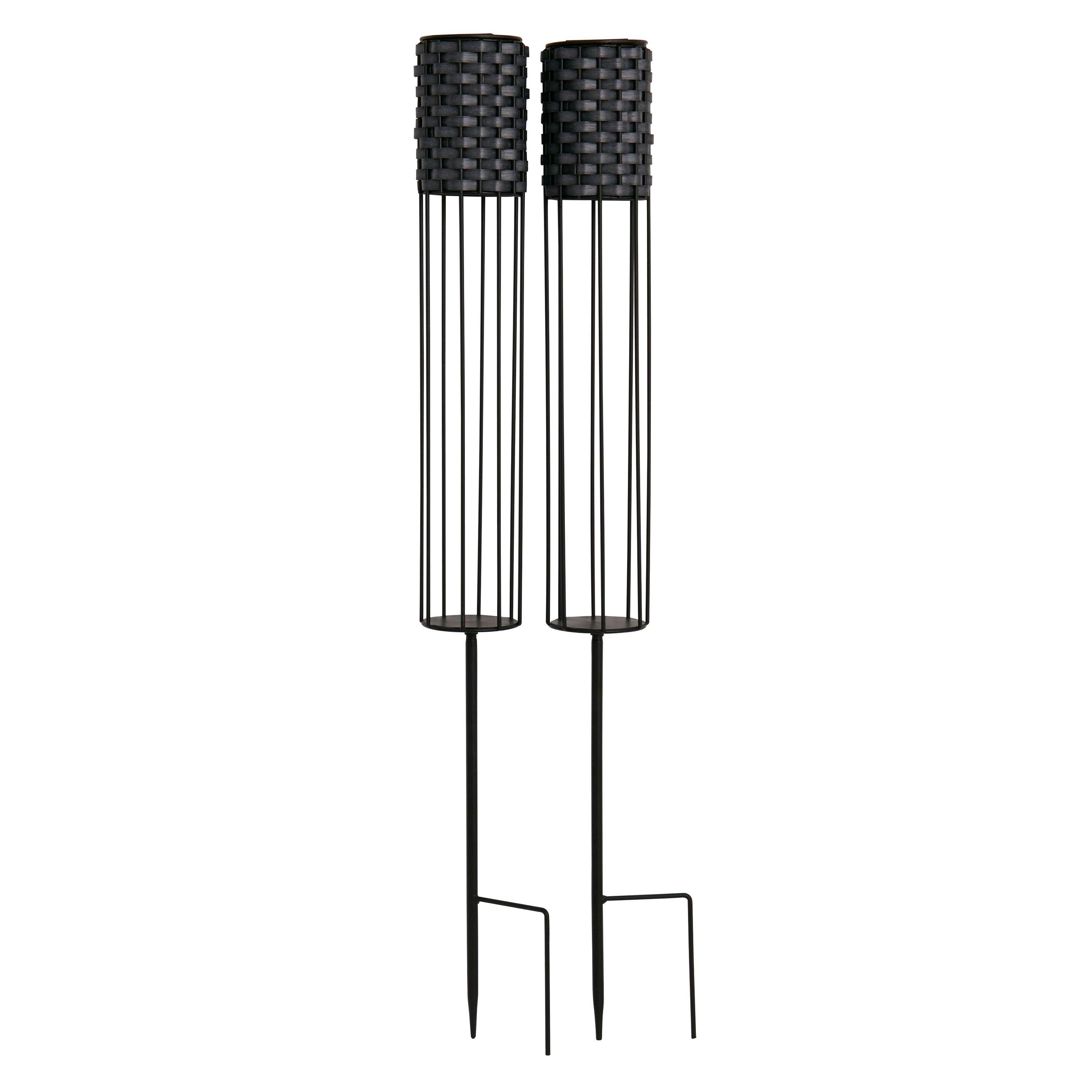 Black - Lighting Collection - RATTAN SOLAR STAKE LIGHT - SET OF 2 - 3
