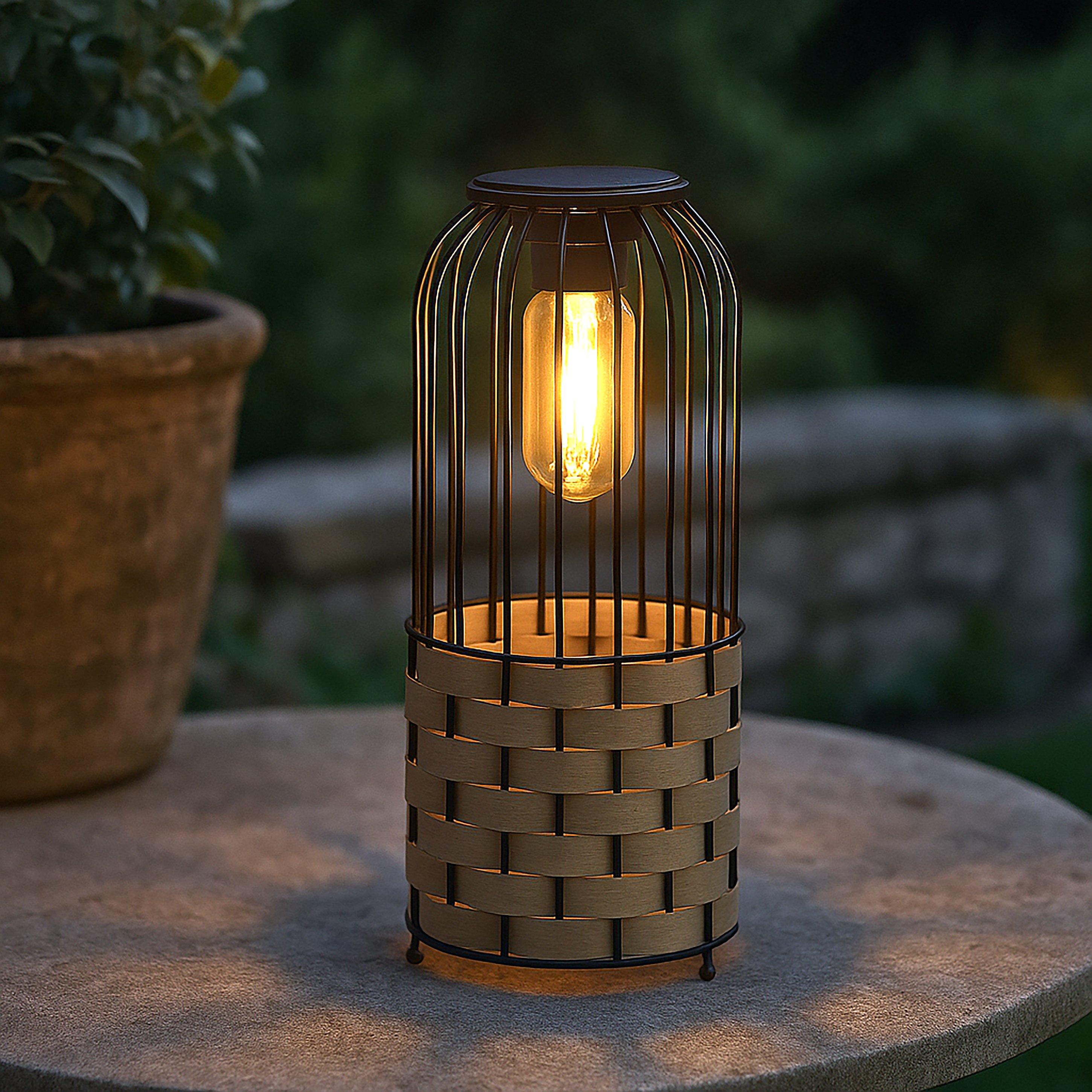 Lighting Collection  Large Rattan Solar Lantern - Black And Clear