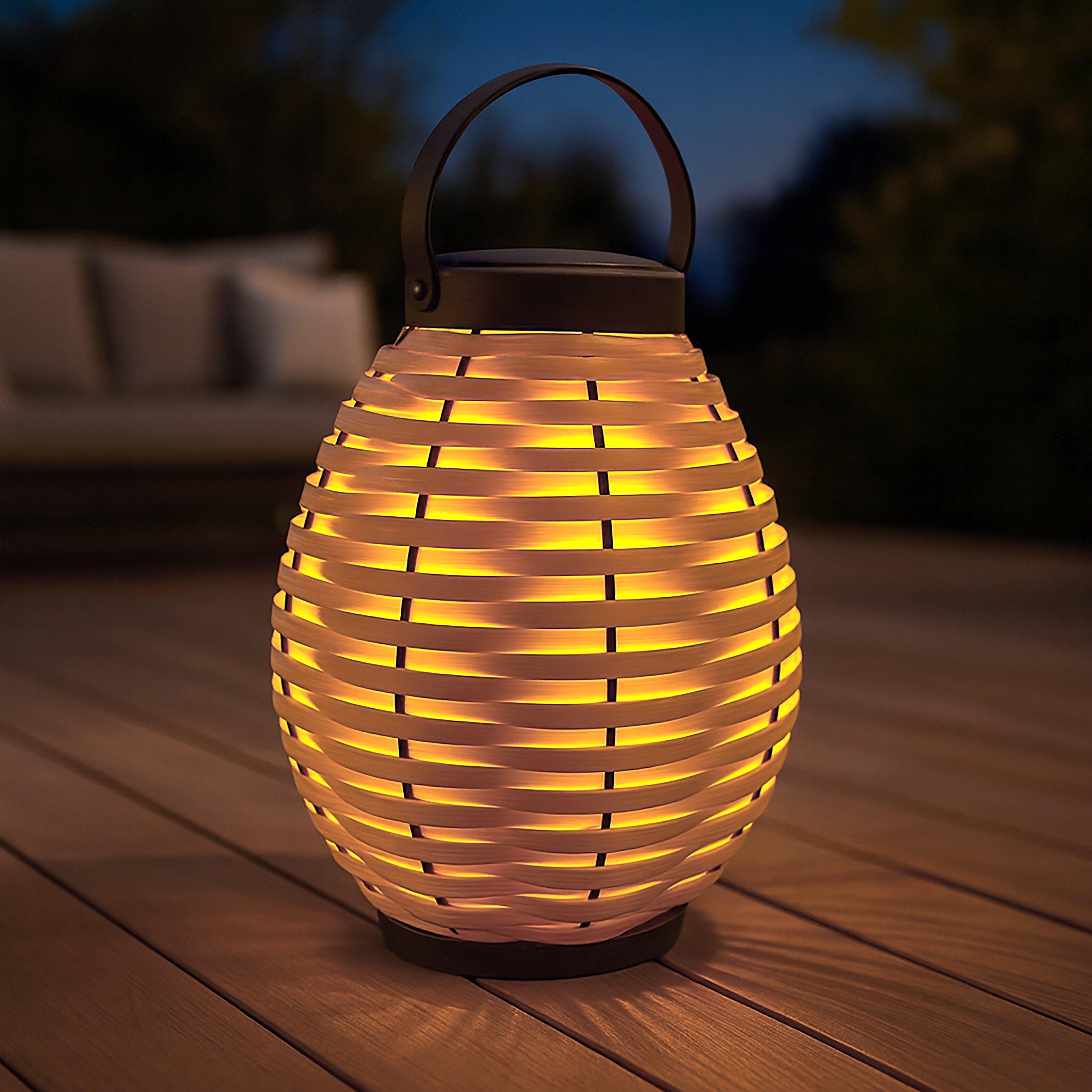Lighting Collection  Rattan Weave Solar Lantern - Black And Cream