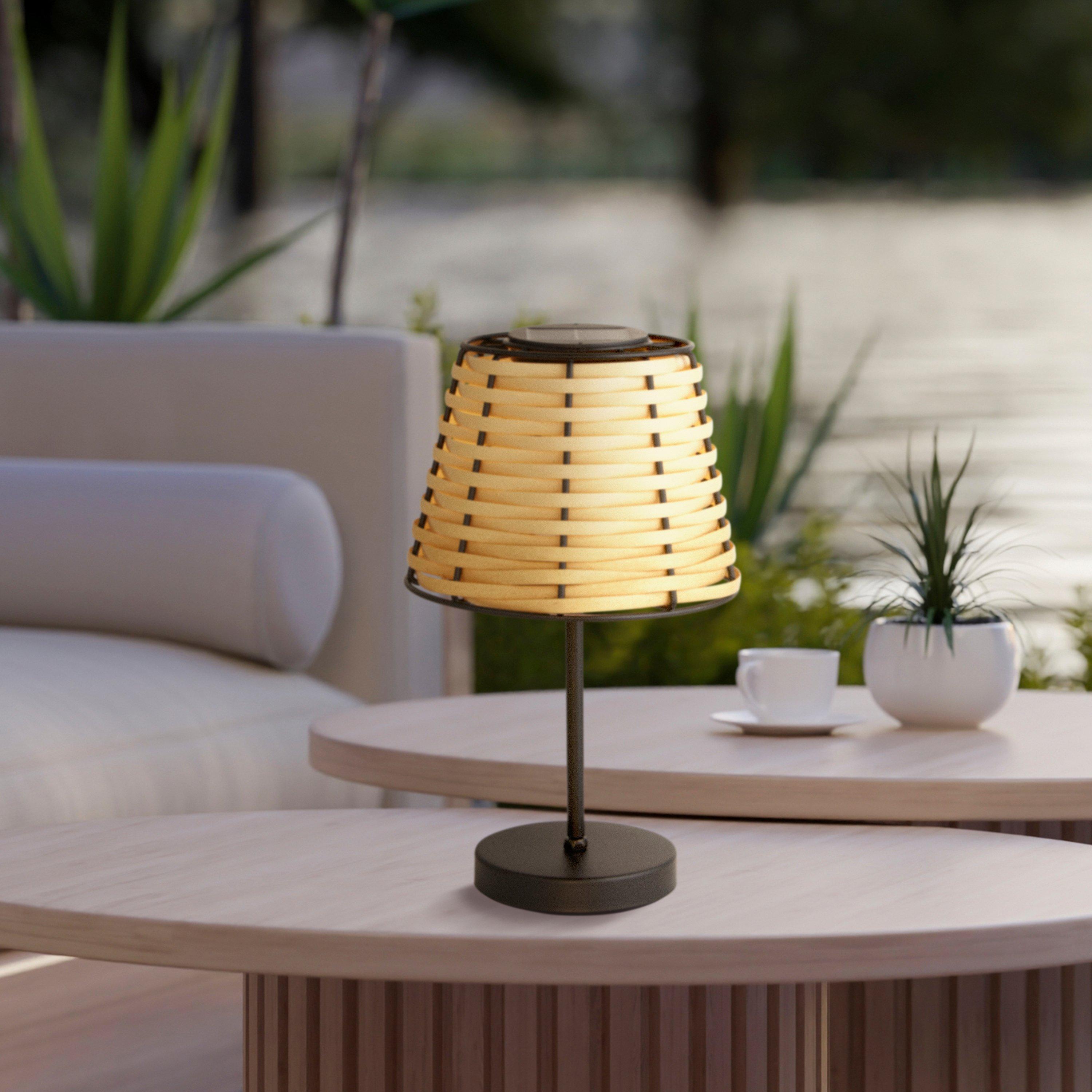 Lighting Collection  Rattan Weave Solar Lamp - Black And Cream