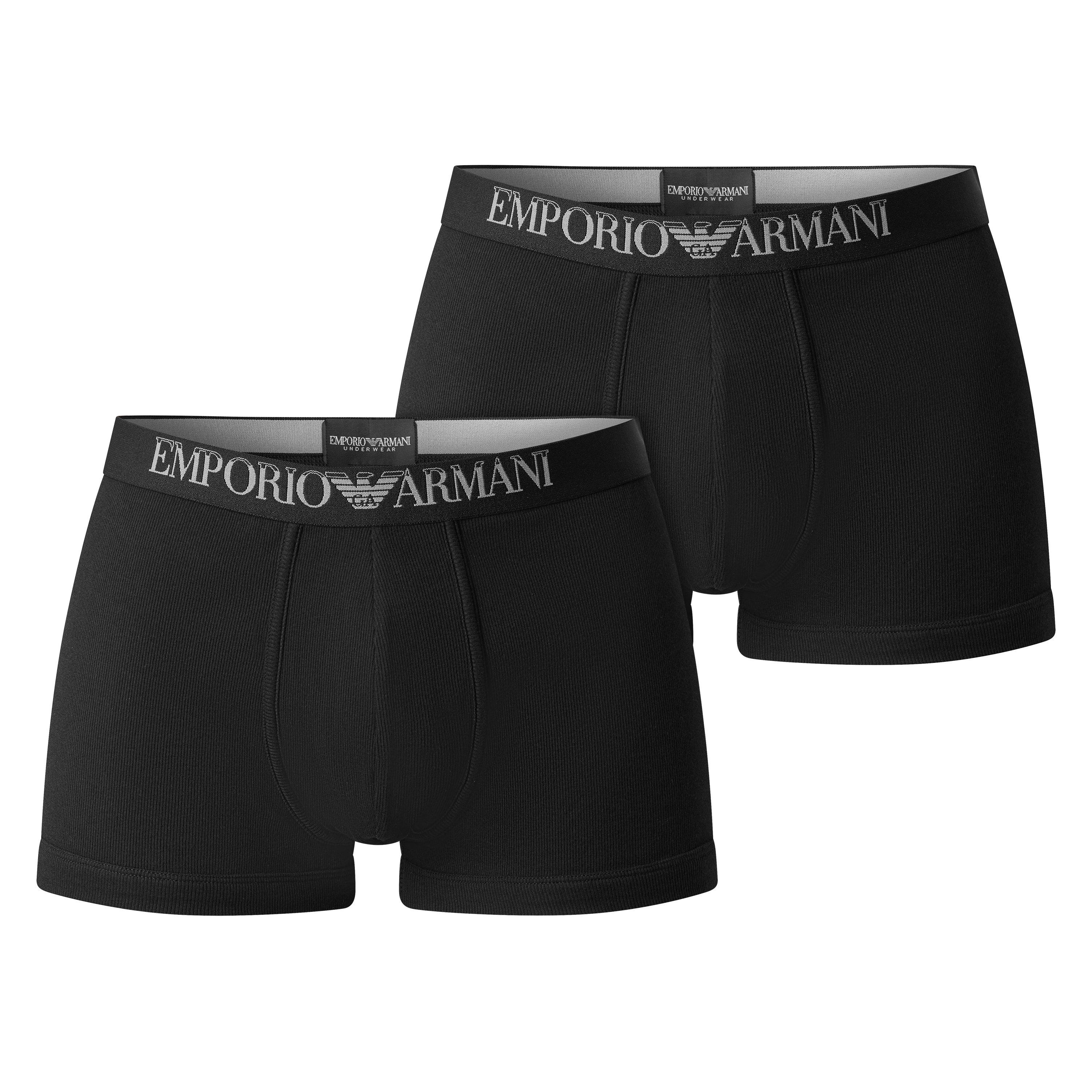 Emporio Armani Men's 2 Pack Ribbed Cotton Boxer Briefs - Black - XL
