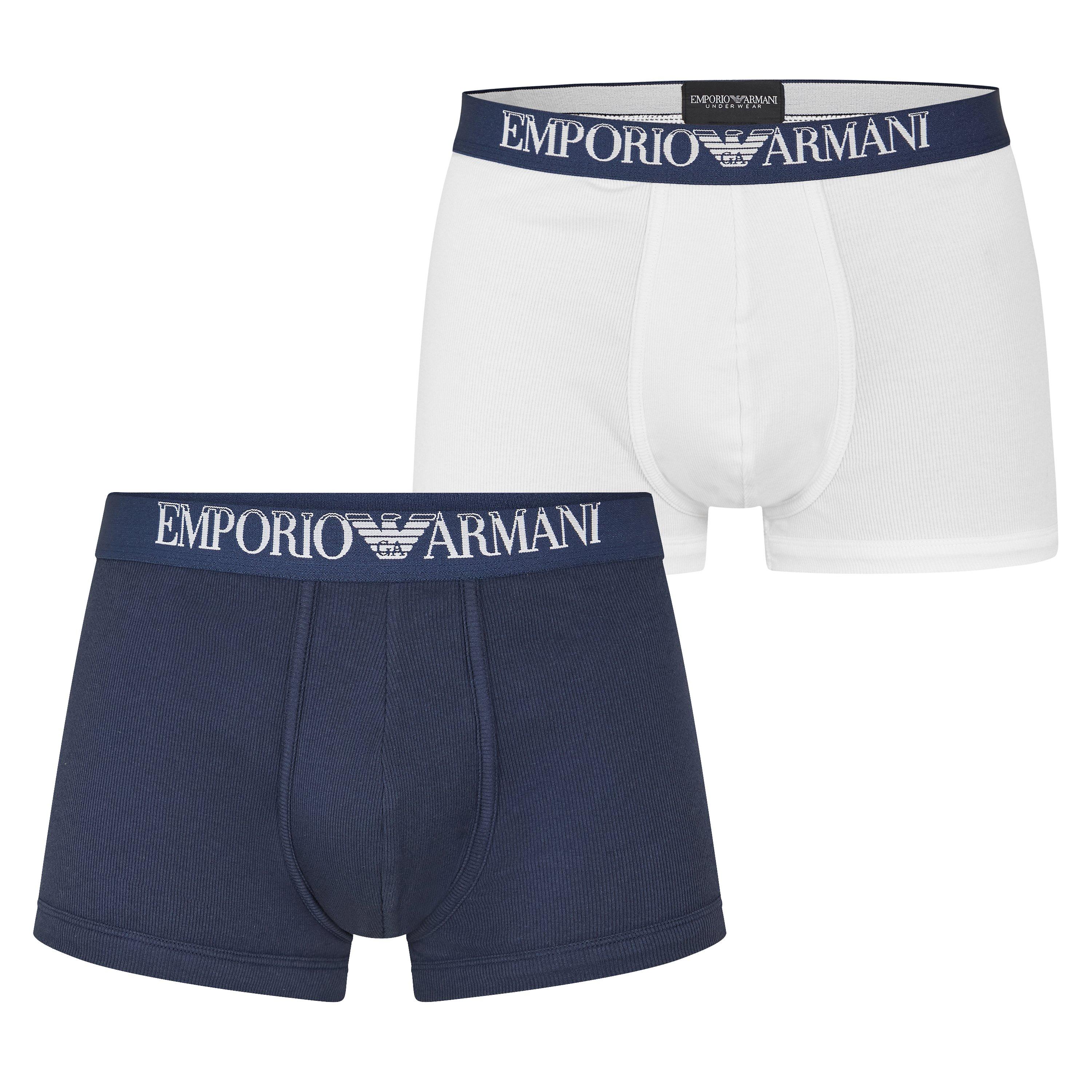 Emporio Armani Men's 2 Pack Ribbed Cotton Boxer Briefs - Navy-White - S