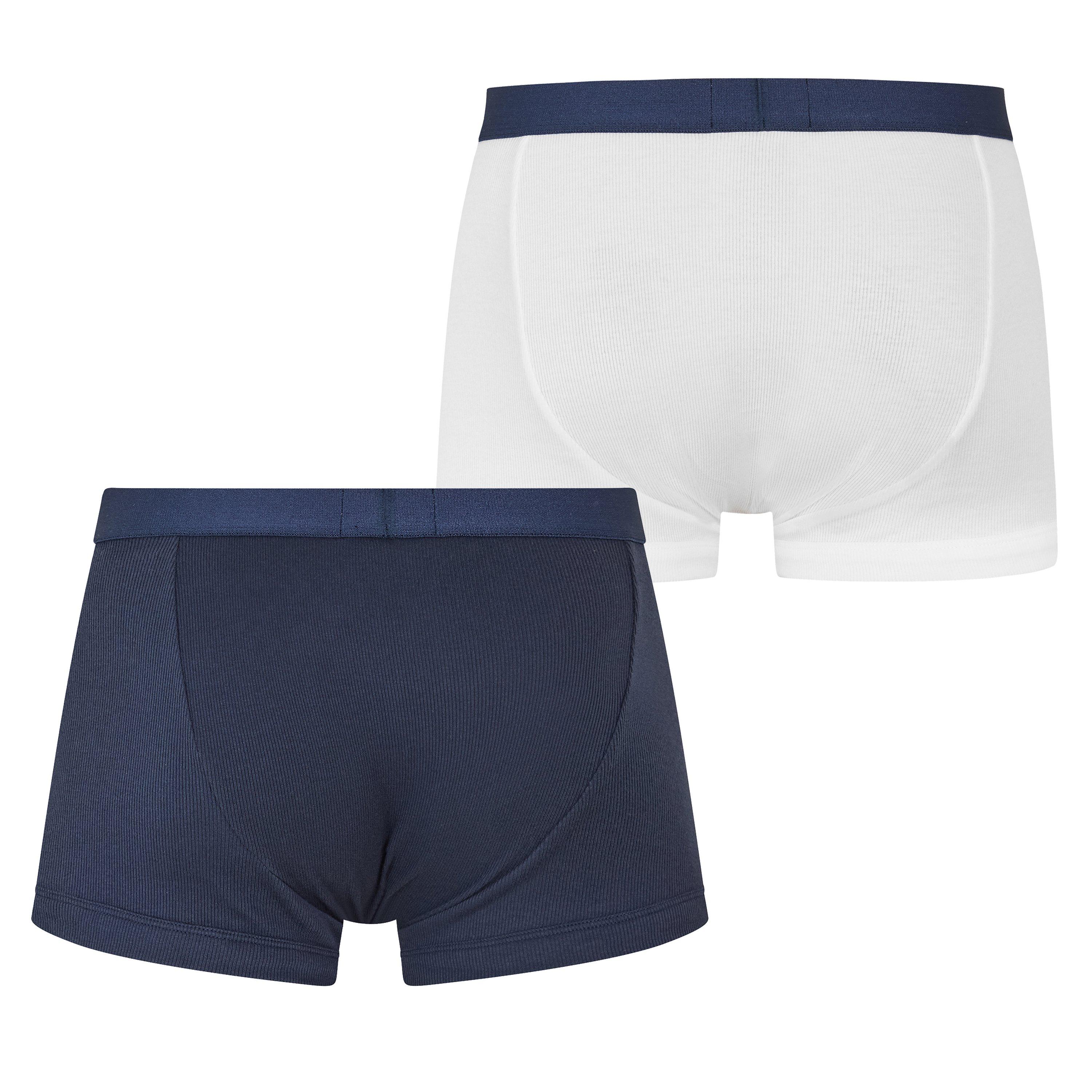 Navy-White - Emporio Armani - 2 Pack Ribbed Cotton Boxer Briefs - 2