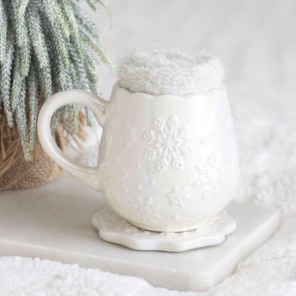 White - Something Different - Iridescent Snowflake Mug Coaster and Socks Set - 1