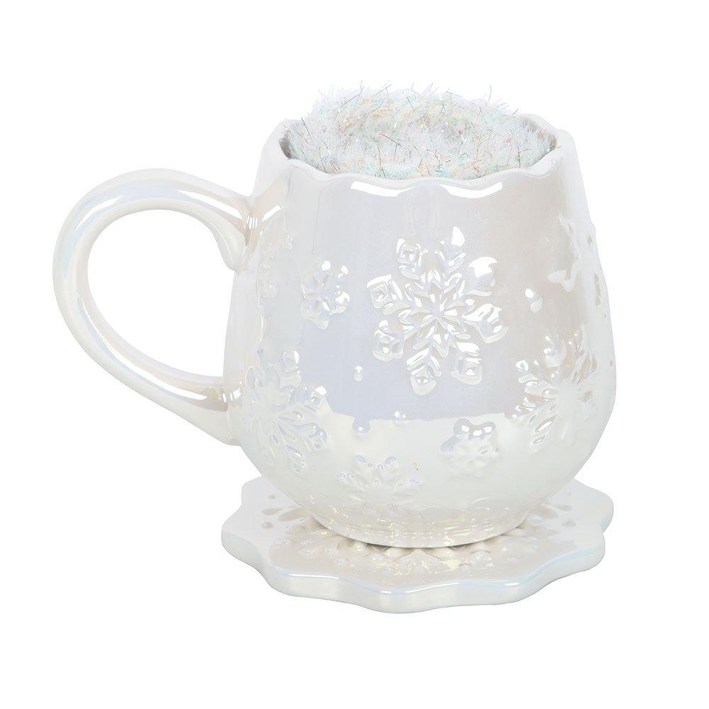 White - Something Different - Iridescent Snowflake Mug Coaster and Socks Set - 2