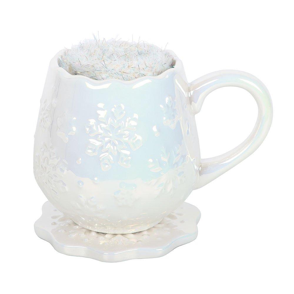 White - Something Different - Iridescent Snowflake Mug Coaster and Socks Set - 3