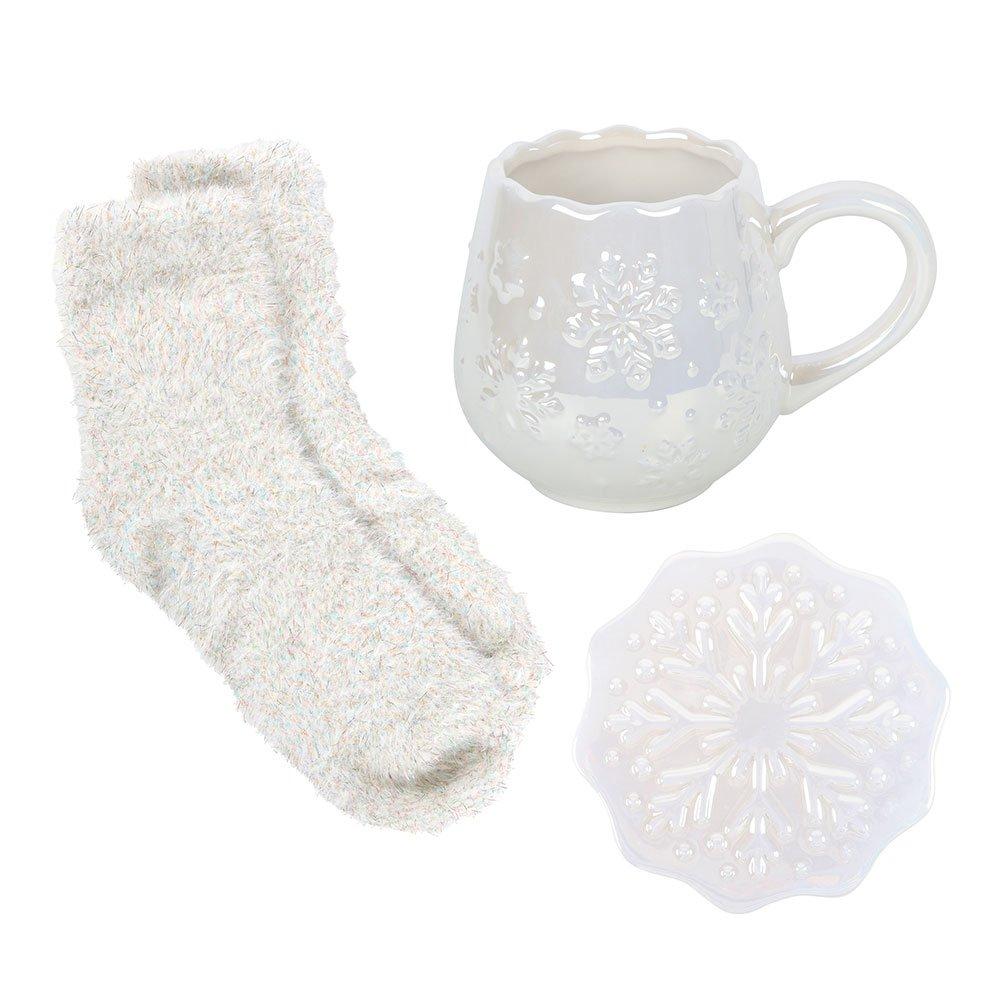 White - Something Different - Iridescent Snowflake Mug Coaster and Socks Set - 4