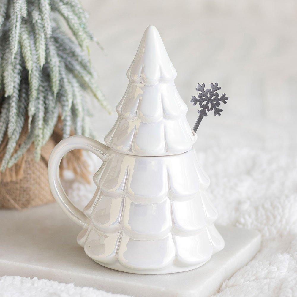 White - Something Different - Iridescent Fir Tree Mug and Snowflake Spoon Set - 1