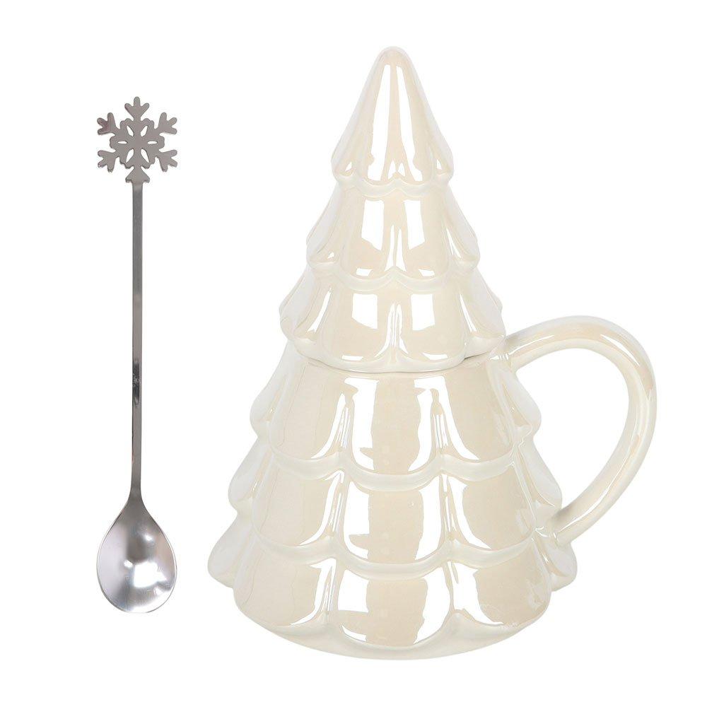 White - Something Different - Iridescent Fir Tree Mug and Snowflake Spoon Set - 5