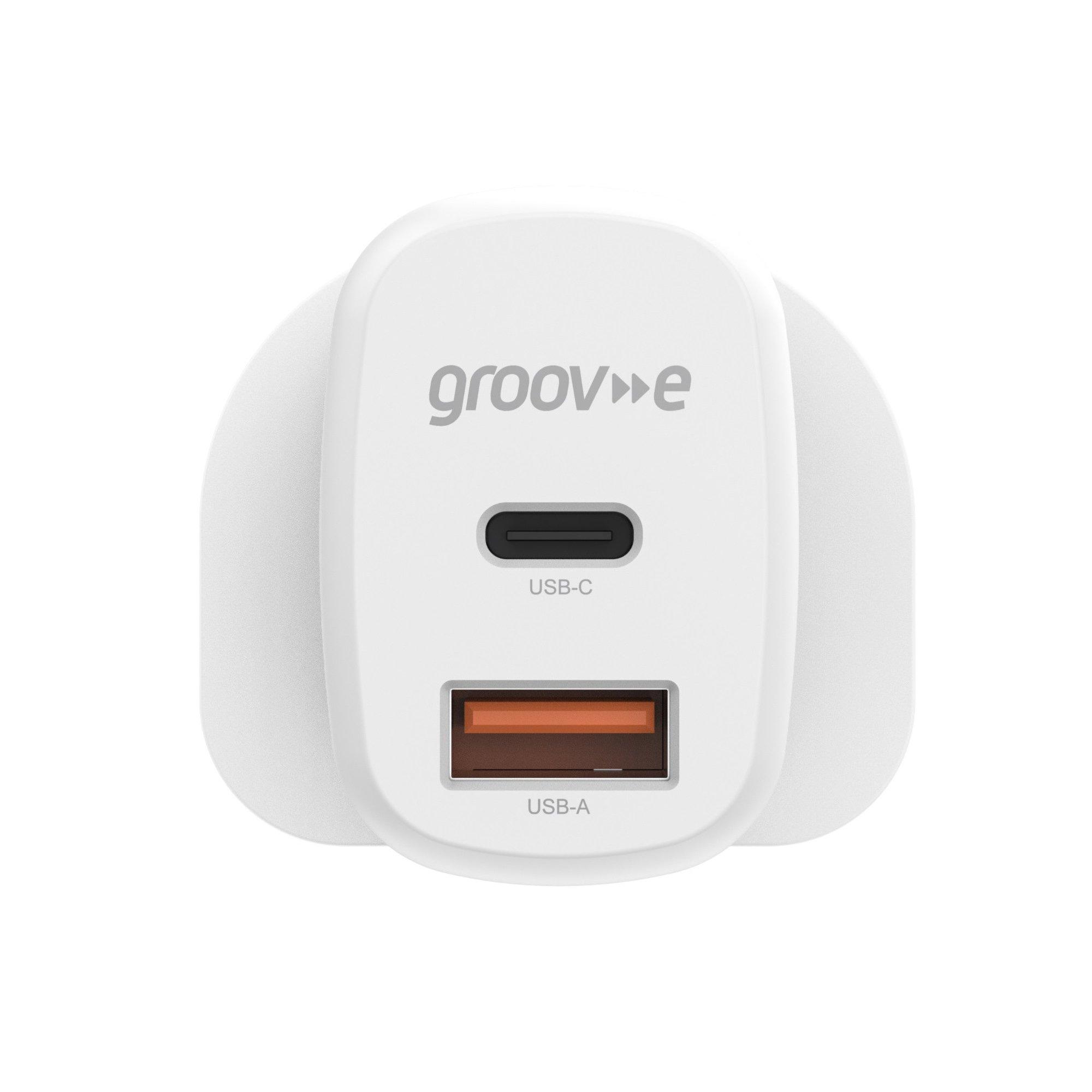 White - Groov-e - Dual USB-C & USB-A Mains Charger - 2