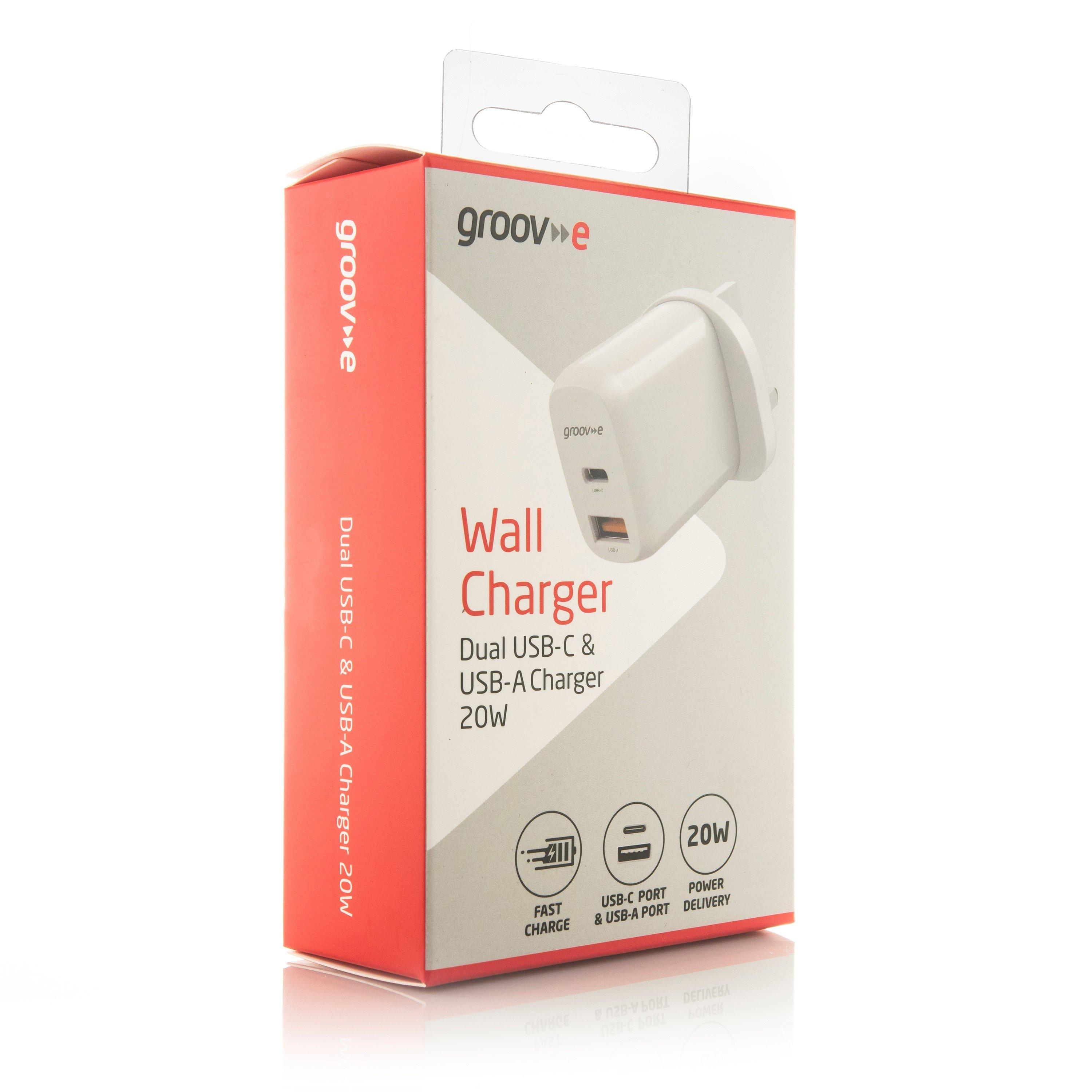 White - Groov-e - Dual USB-C & USB-A Mains Charger - 5