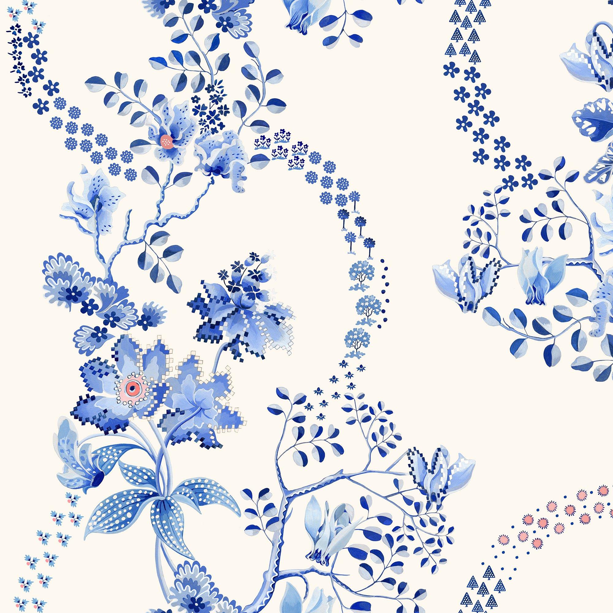 Blue - Cath Kidston - Cath Kidston Road Floral Blue & White Wallpaper - 1