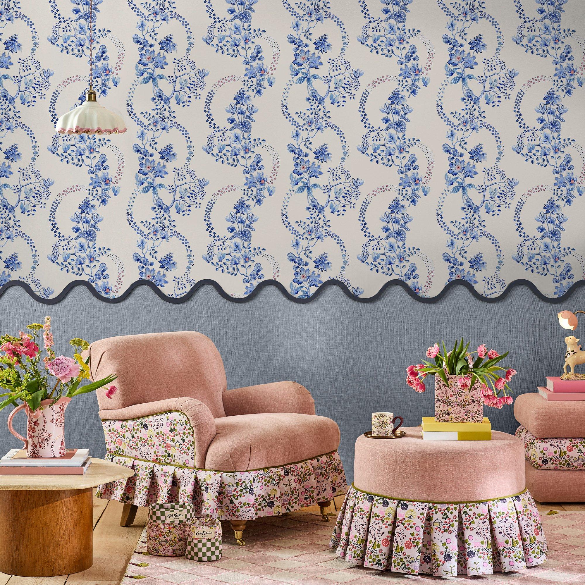 Blue - Cath Kidston - Cath Kidston Road Floral Blue & White Wallpaper - 2