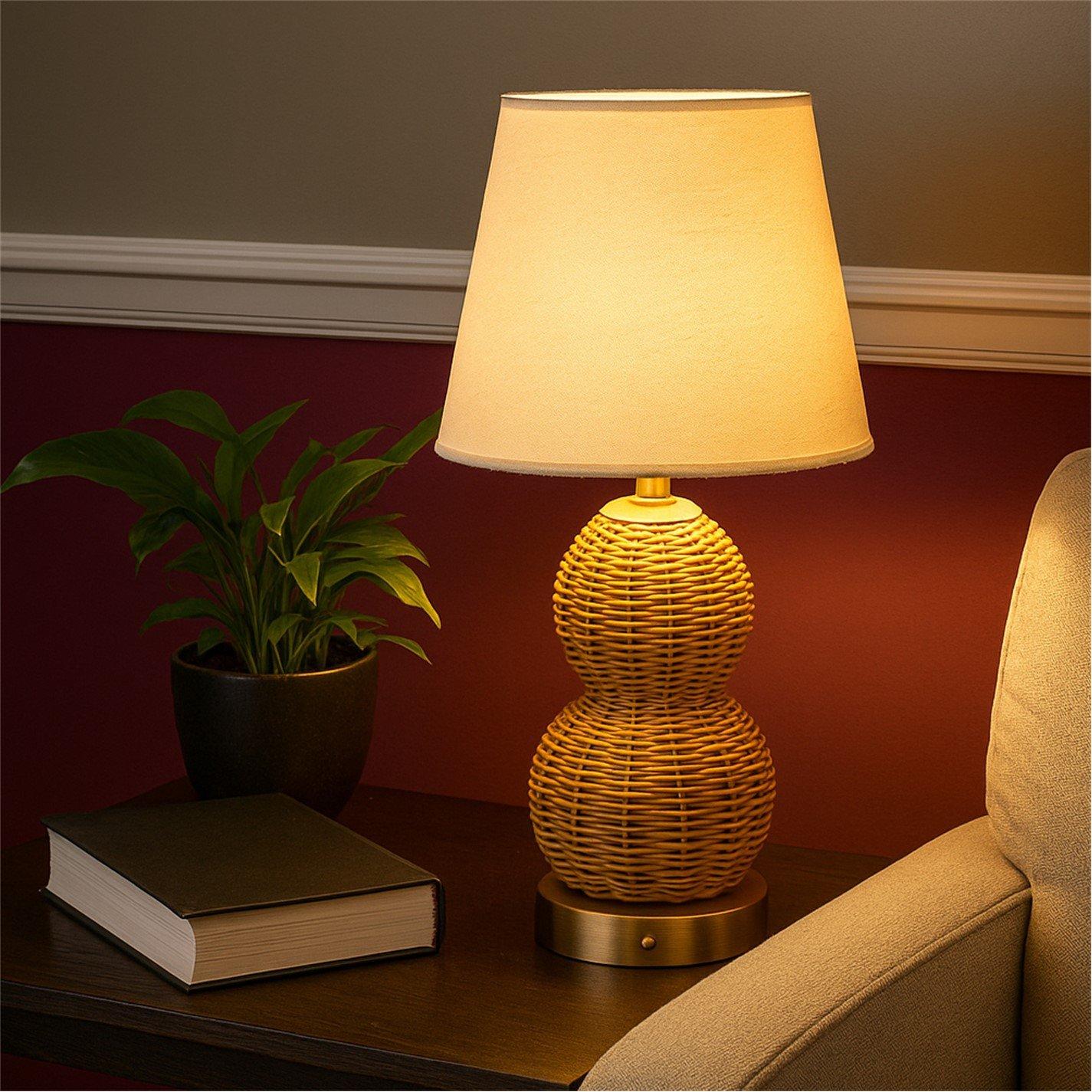 Antique Brass - Lighting Collection - Rechareable Ratten Table Lamp - 1