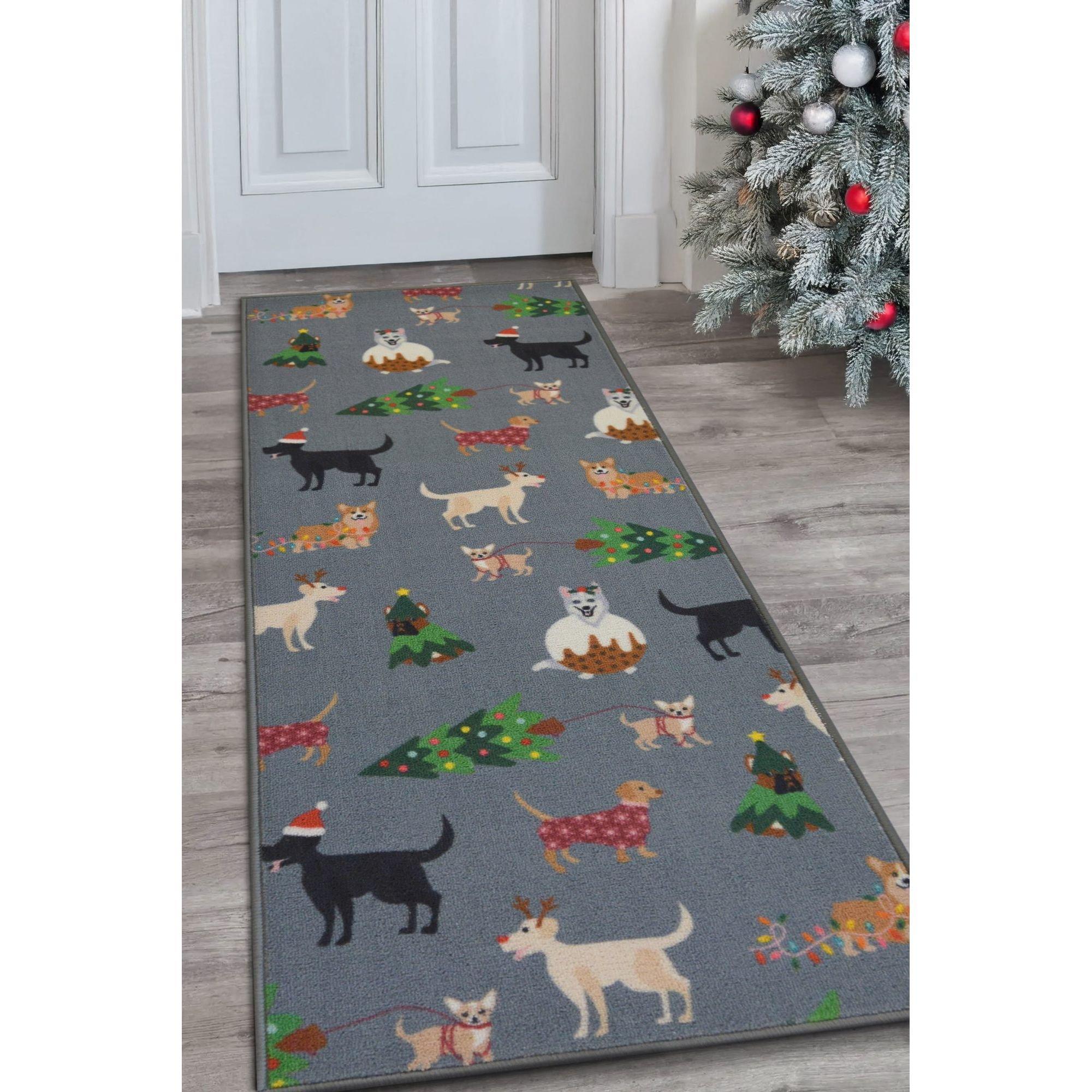 Grey - Homemaker - Festive Dogs Runner Grey - 1