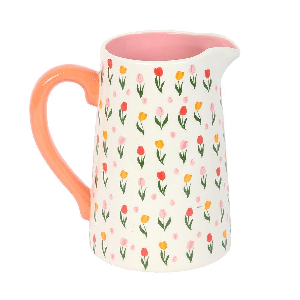 White - Something Different - Tulip Print Ceramic Flower Jug - 2