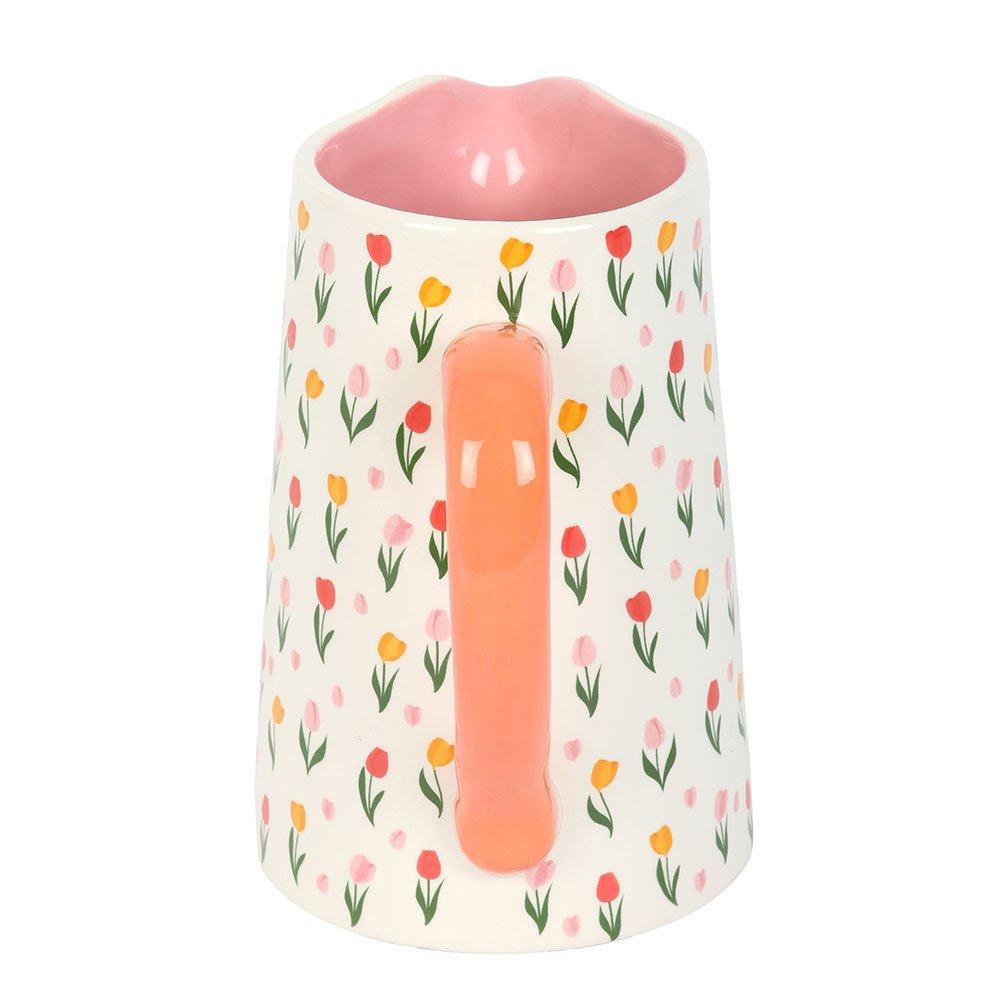 White - Something Different - Tulip Print Ceramic Flower Jug - 3