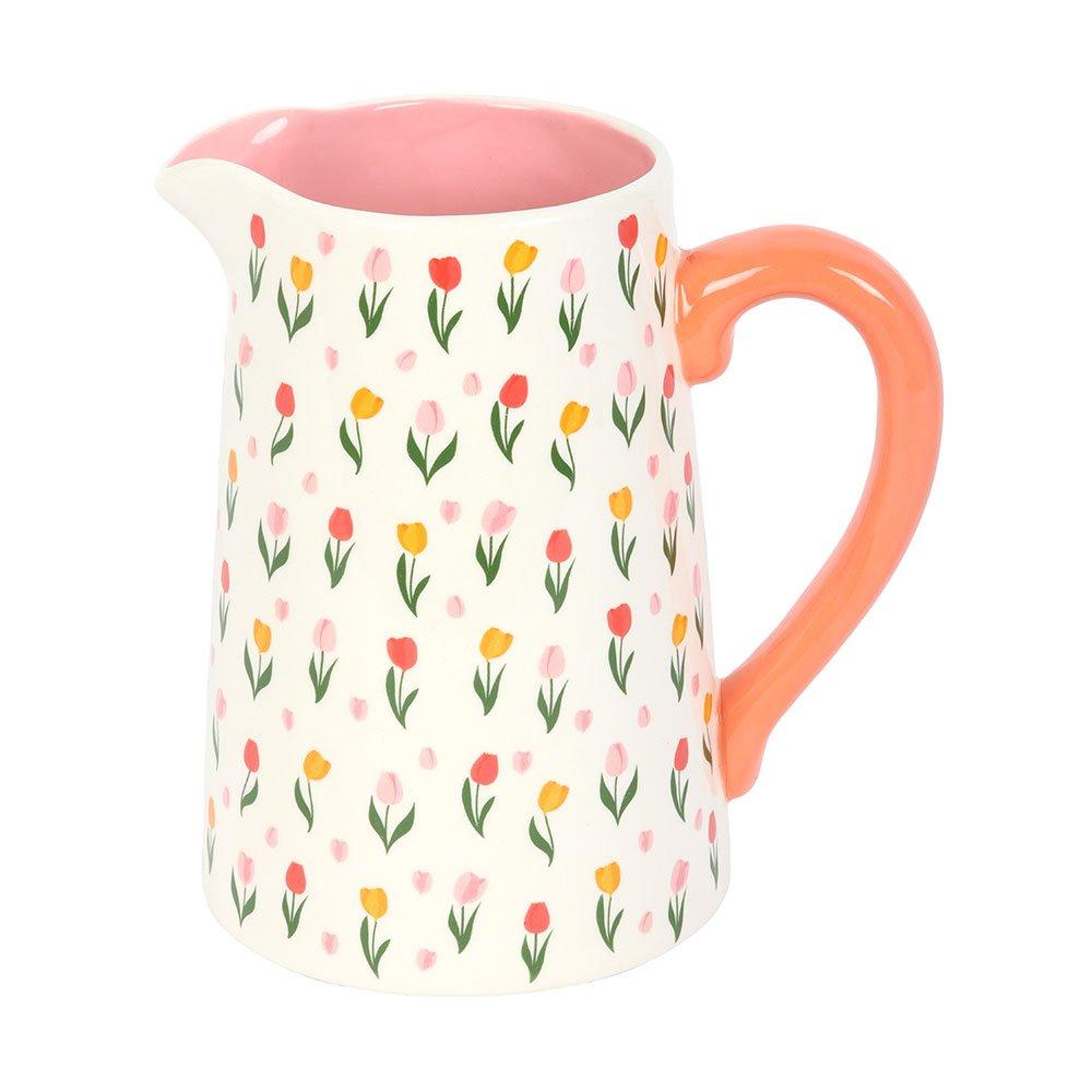 White - Something Different - Tulip Print Ceramic Flower Jug - 4