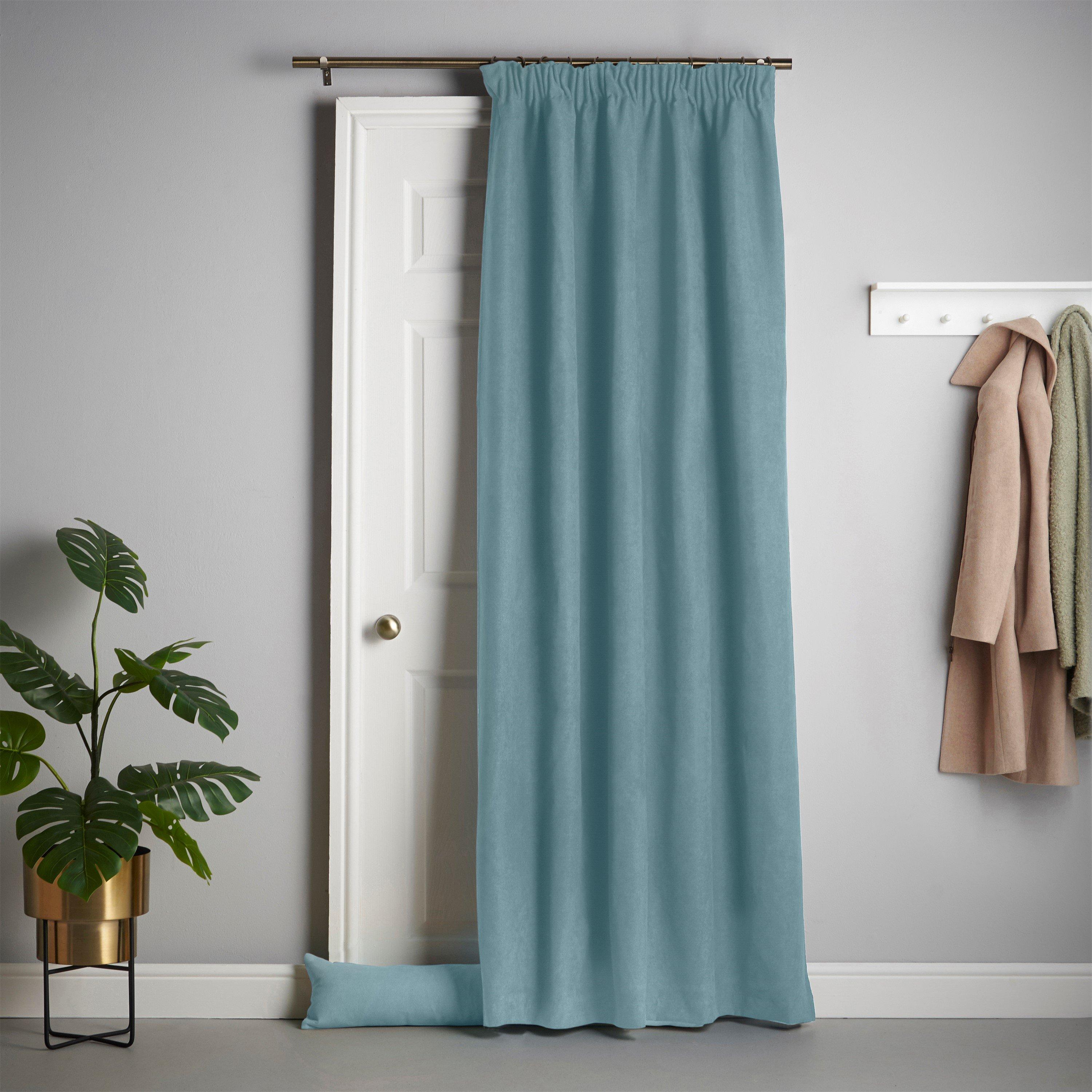 Teal - Alan Symonds - Velvet Chenille Pencil Pleat Thermal Door Curtain - 1