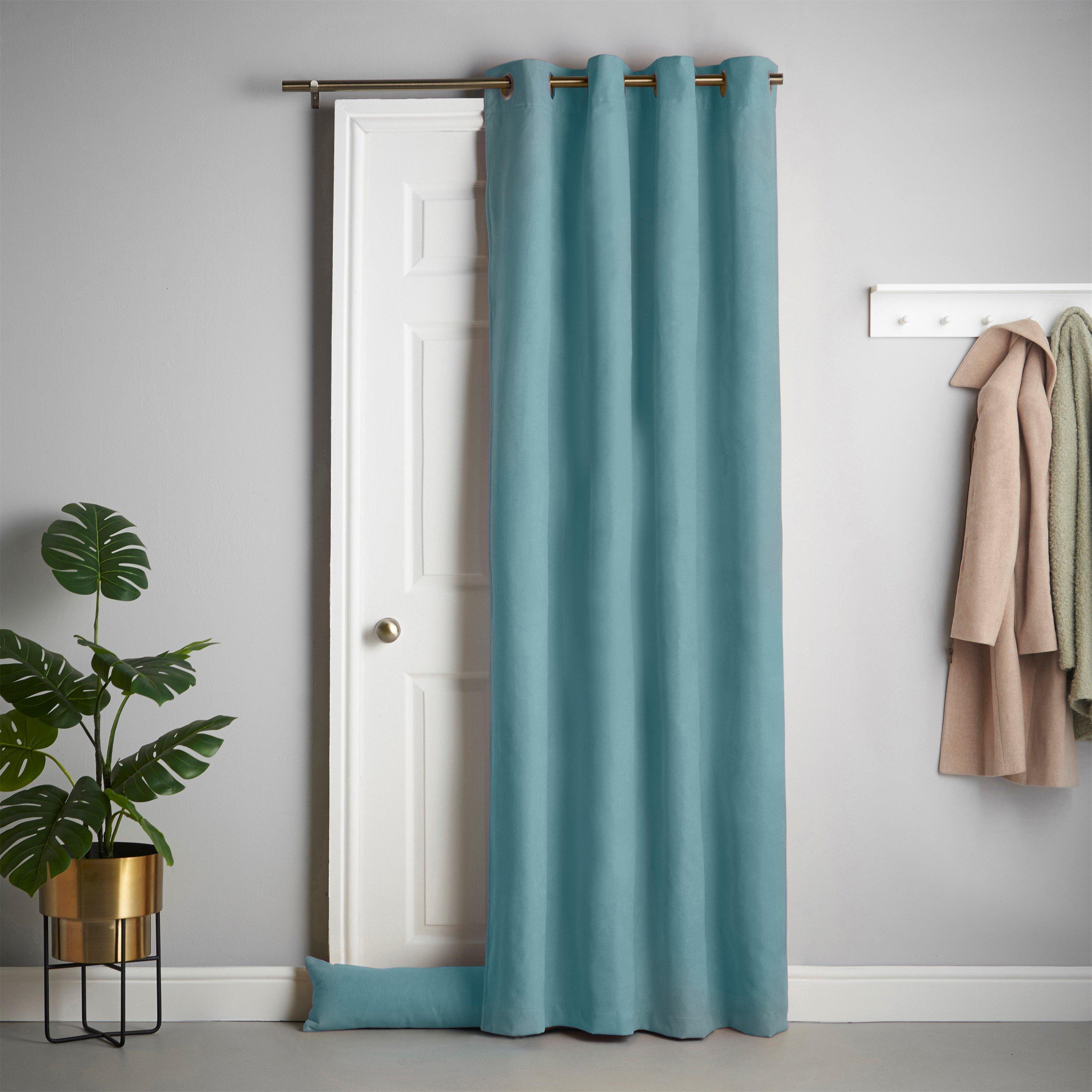 Teal - Alan Symonds - Velvet Chenille Ring Top Thermal Door Curtain - 1