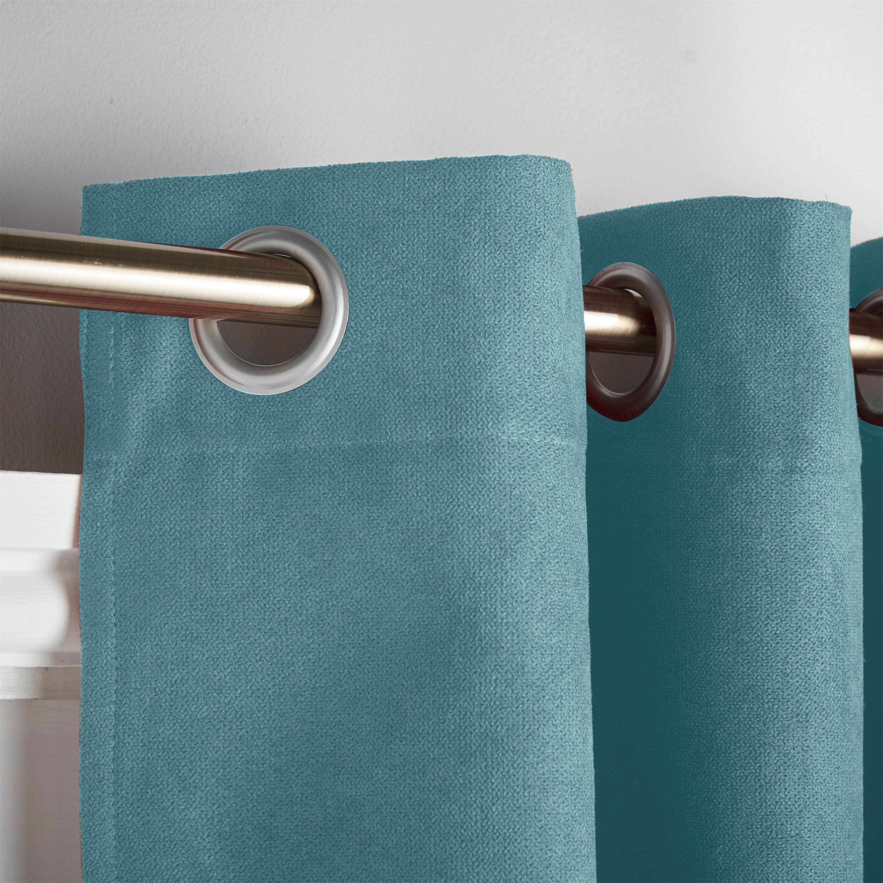 Teal - Alan Symonds - Velvet Chenille Ring Top Thermal Door Curtain - 2