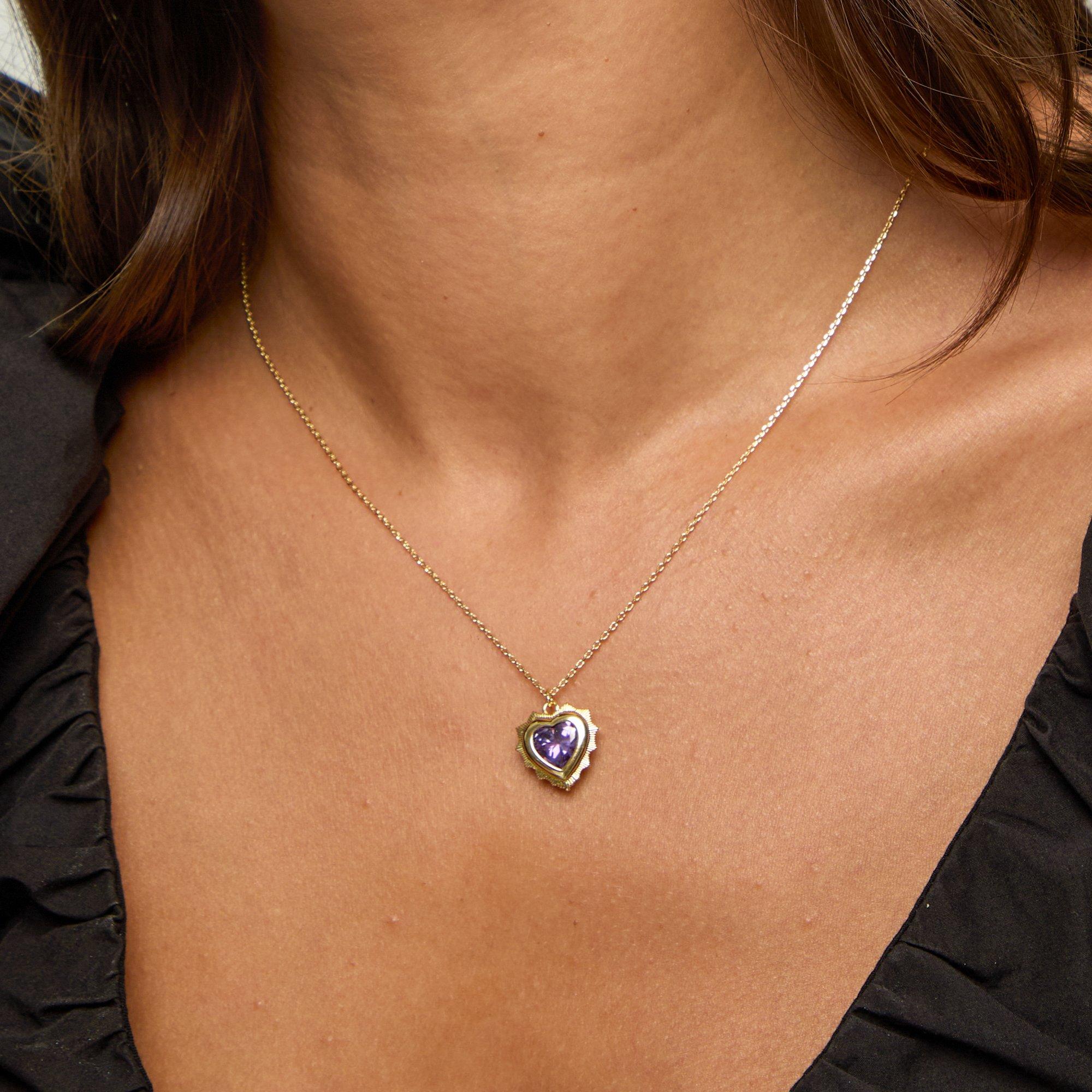 Gold - Jon Richard - Gold Plated Heart Birthstone Pendant - February - 3