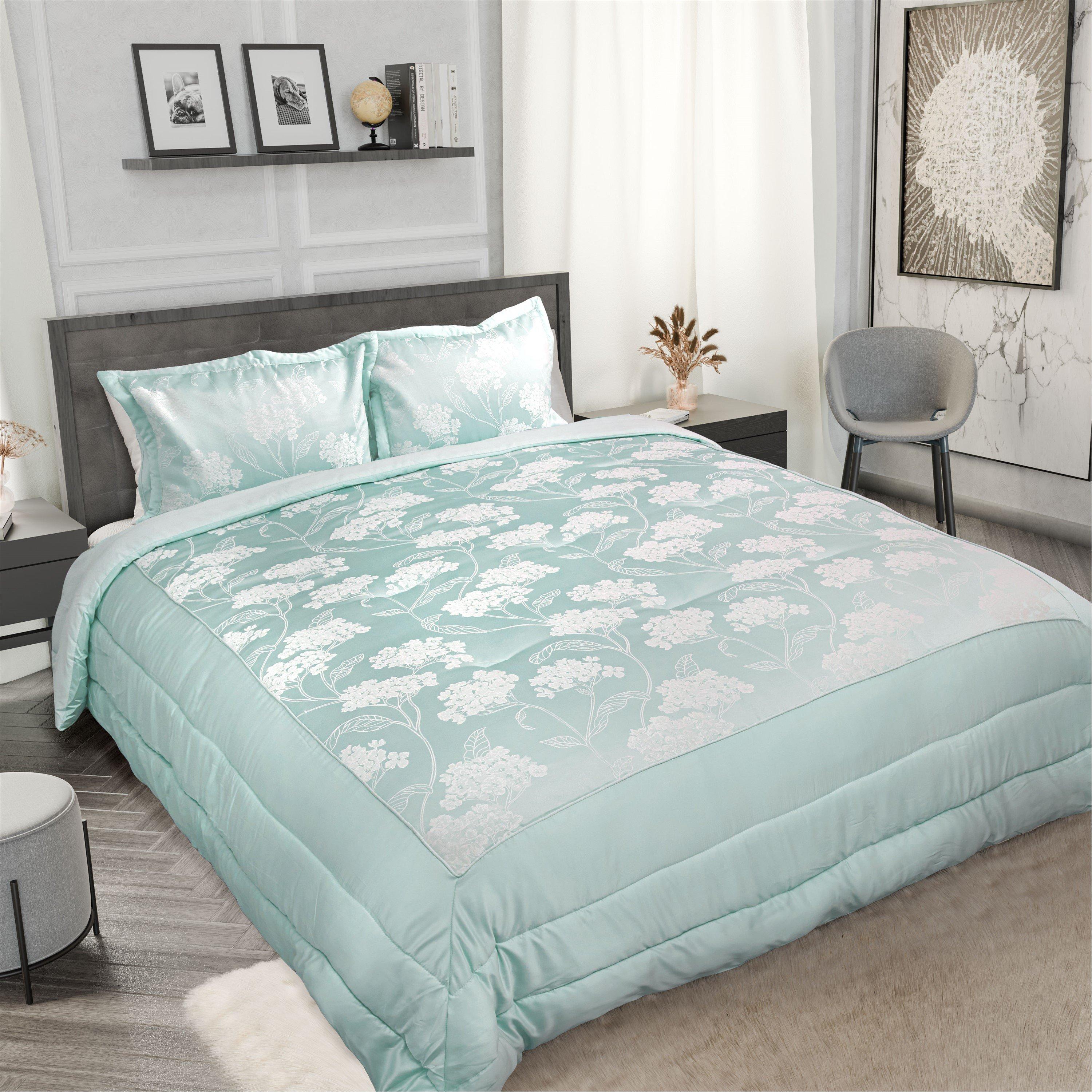 Duck Egg Blue - Emma Barclay - Bedspread Set Quilted Jacquard Blossom - 1