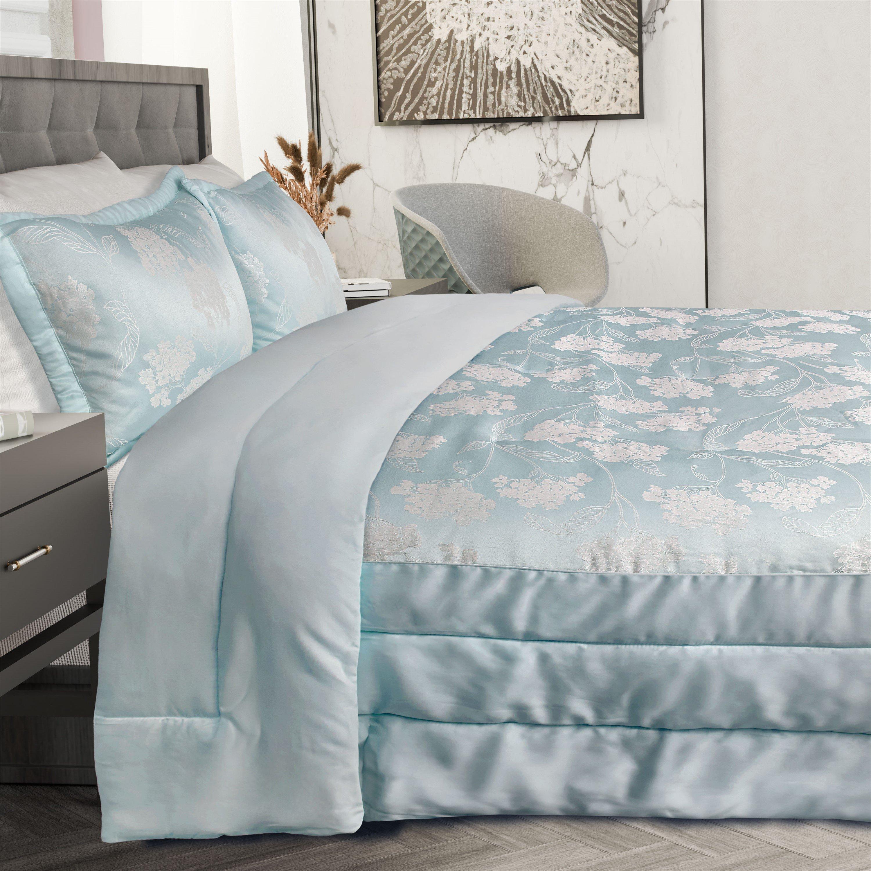 Duck Egg Blue - Emma Barclay - Bedspread Set Quilted Jacquard Blossom - 5