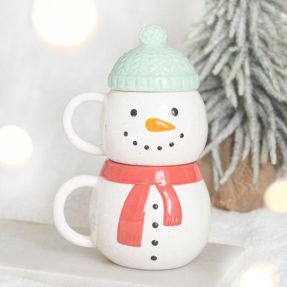 White - Something Different - Set of 2 Winter Snowman Stacking Mugs - 1