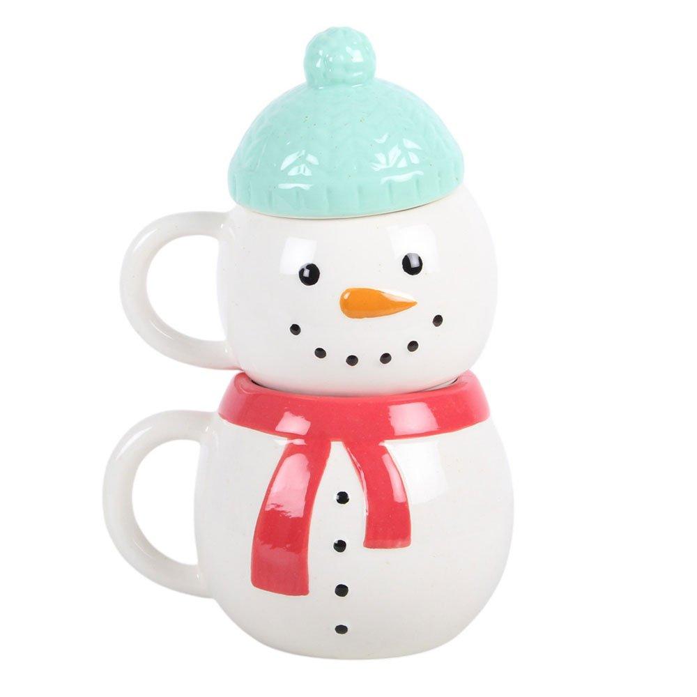White - Something Different - Set of 2 Winter Snowman Stacking Mugs - 2