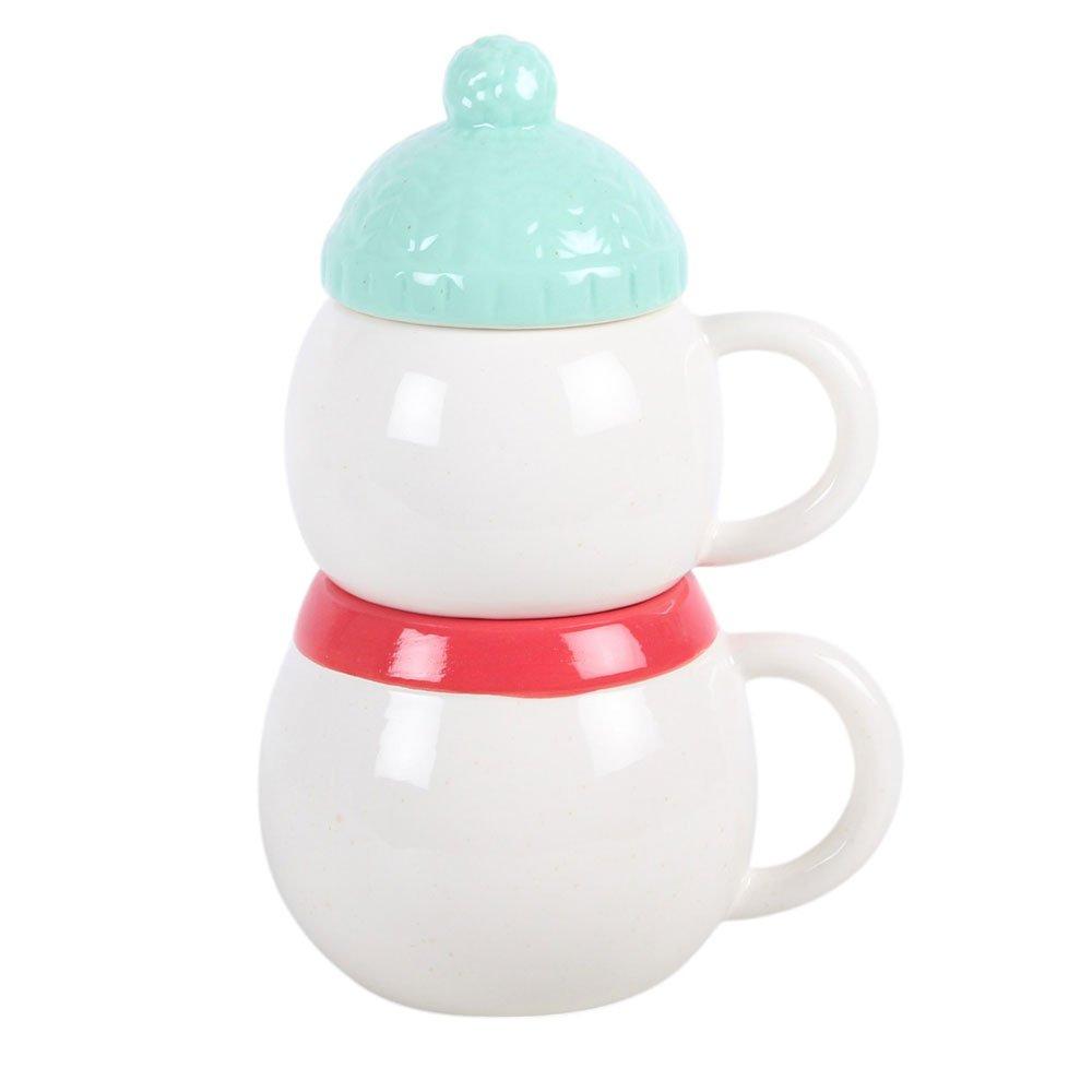 White - Something Different - Set of 2 Winter Snowman Stacking Mugs - 4