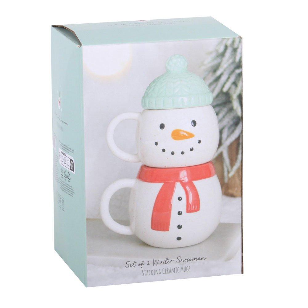 White - Something Different - Set of 2 Winter Snowman Stacking Mugs - 5
