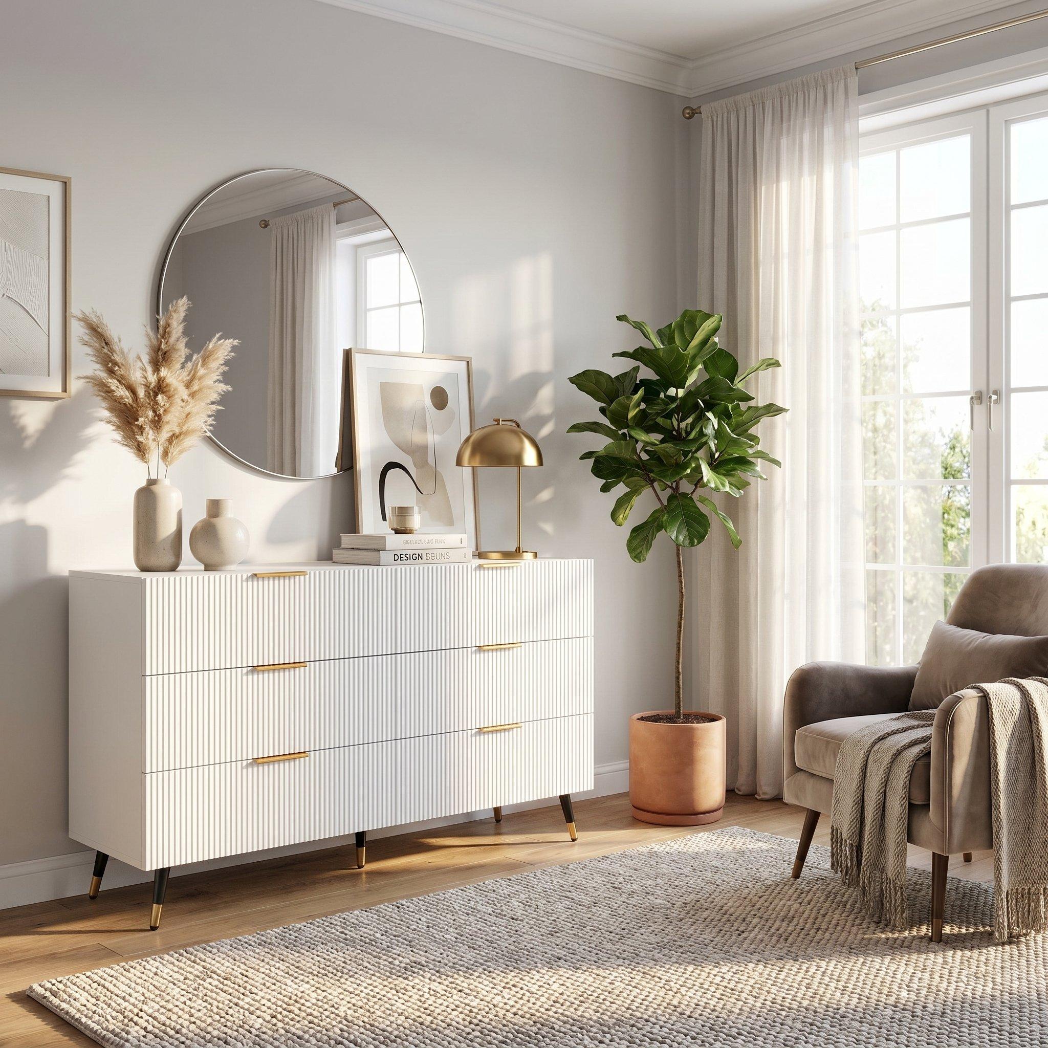 White - Urban Meuble - Modern Chest with Gold Accents - 2