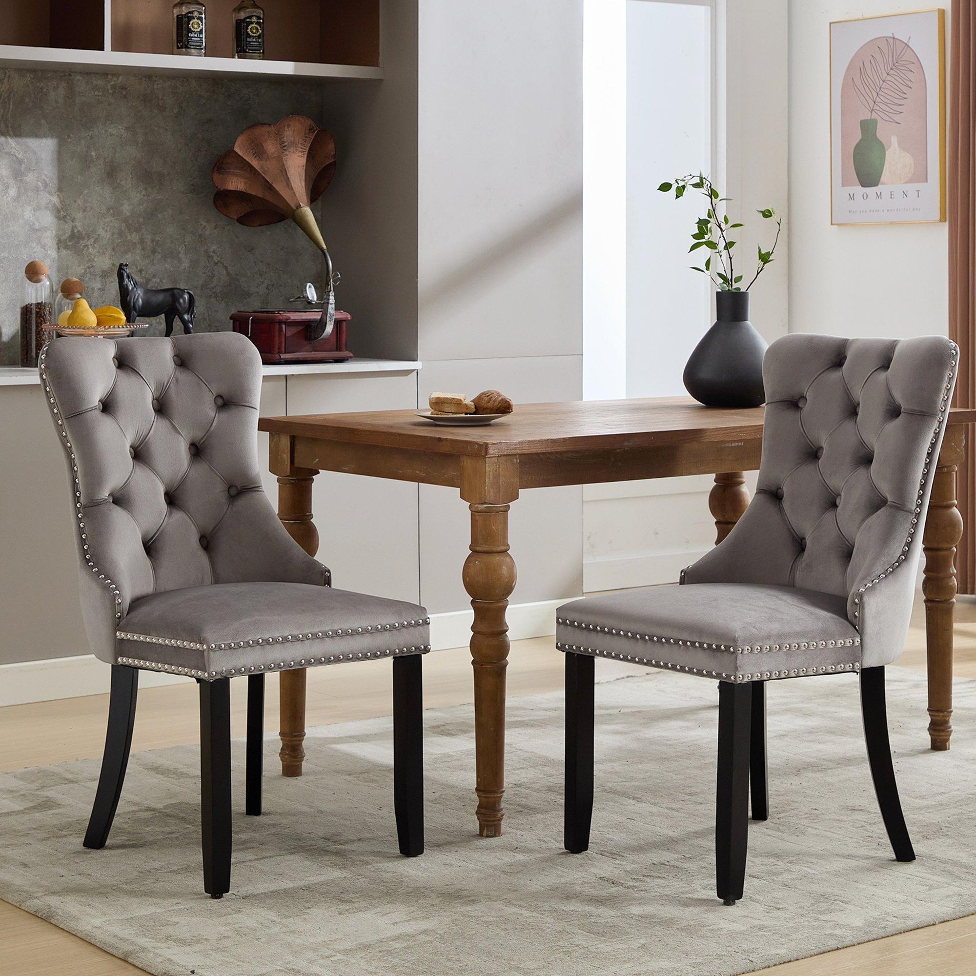 Urban Meuble  Modern Set Of 2 Upholstered Velvet Dining Chairs - Grey  of 2