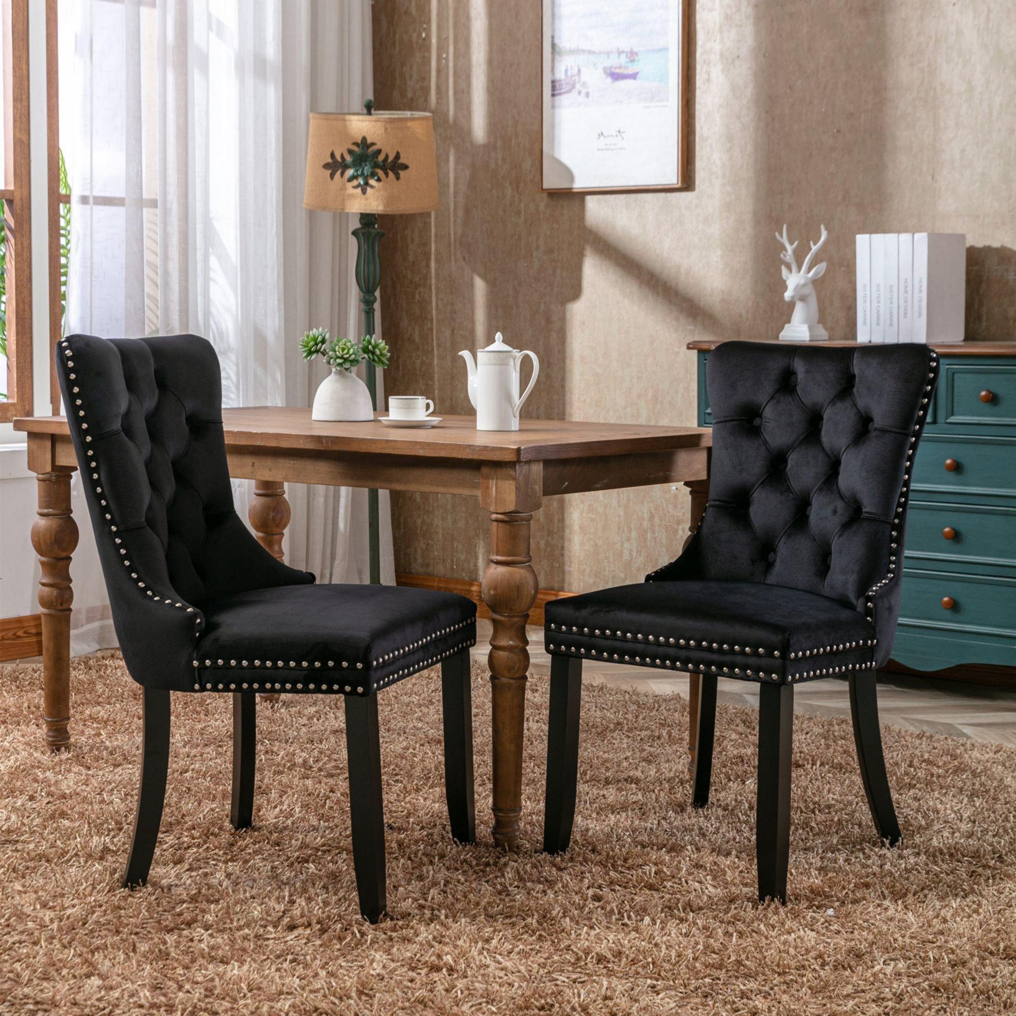 Urban Meuble  Modern Set Of 2 Upholstered Velvet Dining Chairs - Black  of 2