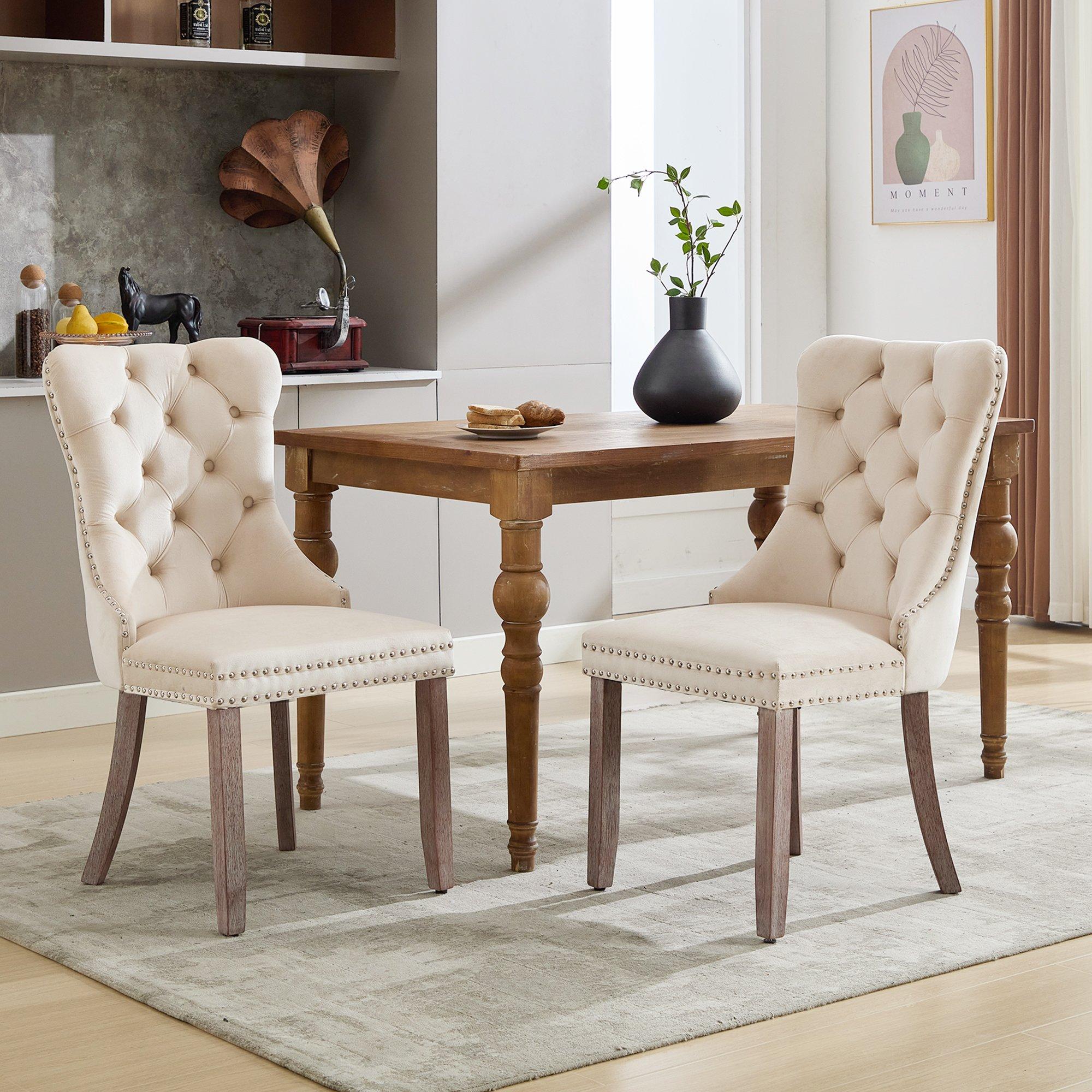 Urban Meuble  Modern Set Of 2 Upholstered Velvet Dining Chairs - Beige  of 2