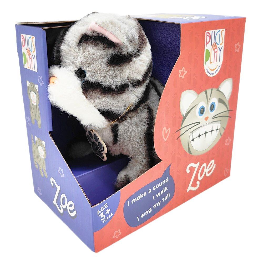 Multi - Pugs at Play - Zoe Interactive Walking Cat Plush Toy - 12